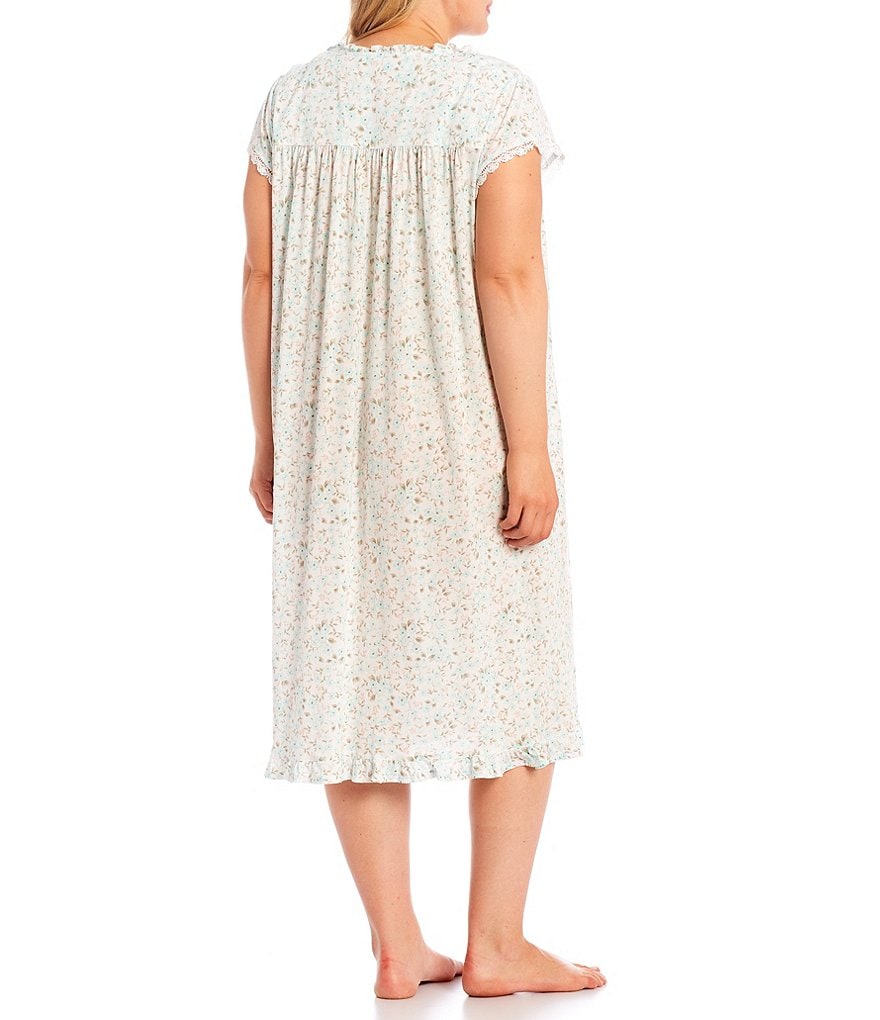 Miss Elaine Petite Silky Knit Square Neck Short Sleeve Checked Print Short Nightgown