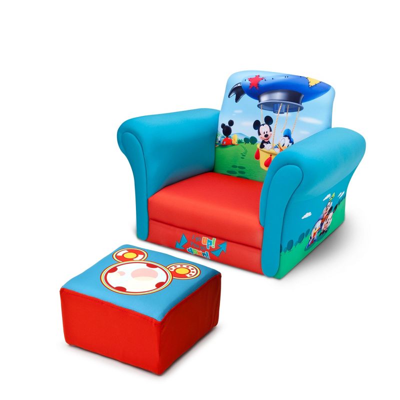 Delta Children Disney Beautiful Mickey Mouse Design Minimal Cleaning Required Kids Upholstered Cozy Plush Padded Lounging Chair with Ottoman Set