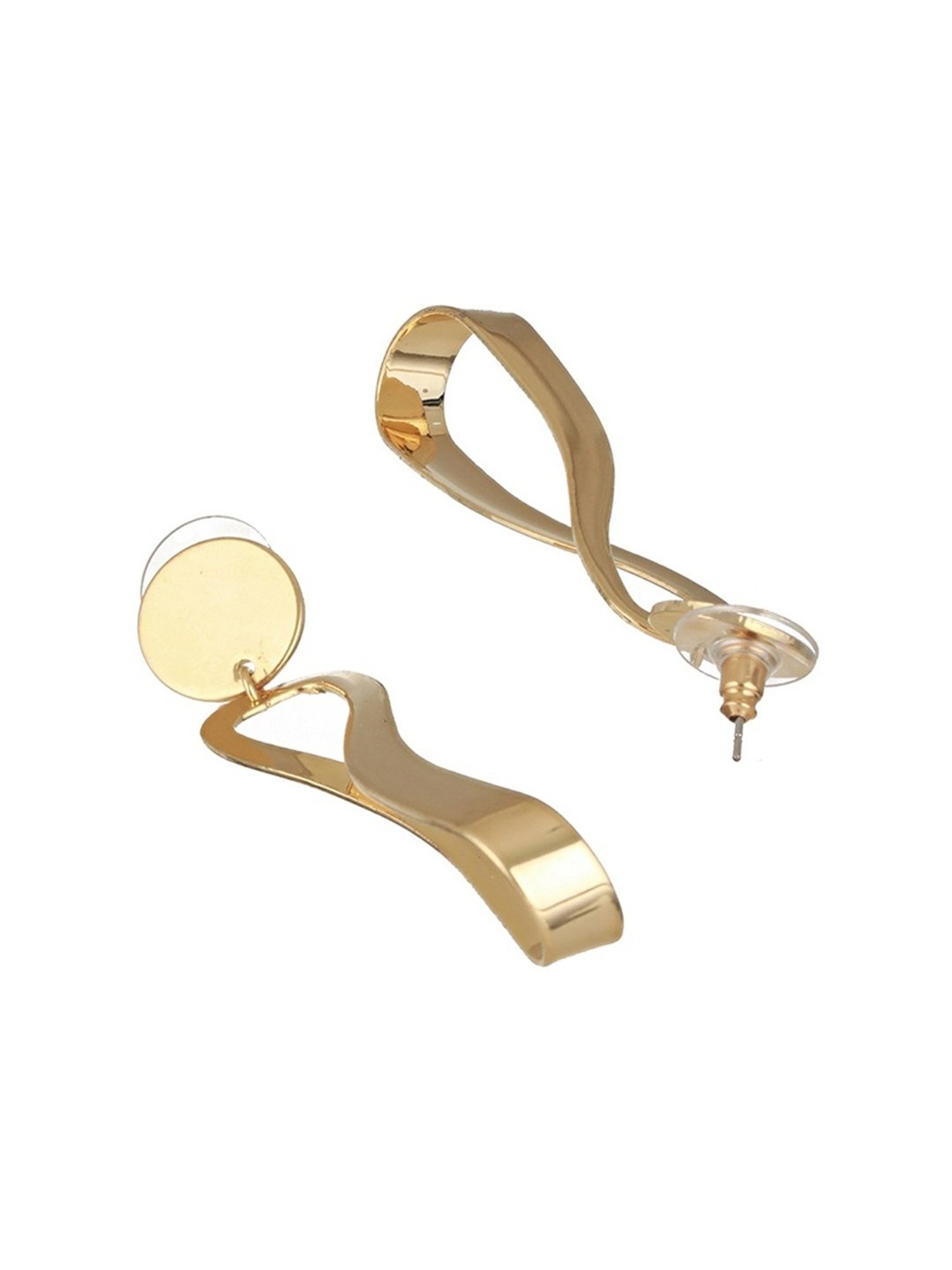 Prita by Priyaasi Golden Round Twist Long Gold-Plated Dangler Earrings