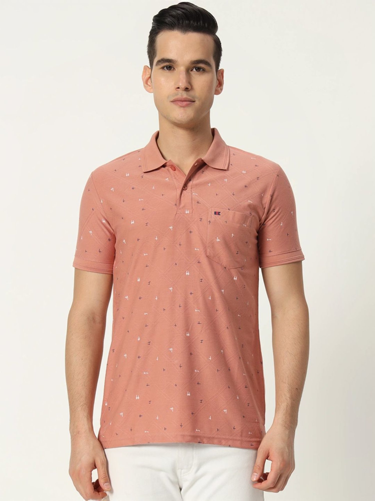 Tab91 Pink Regular Fit Printed Polo T-Shirts