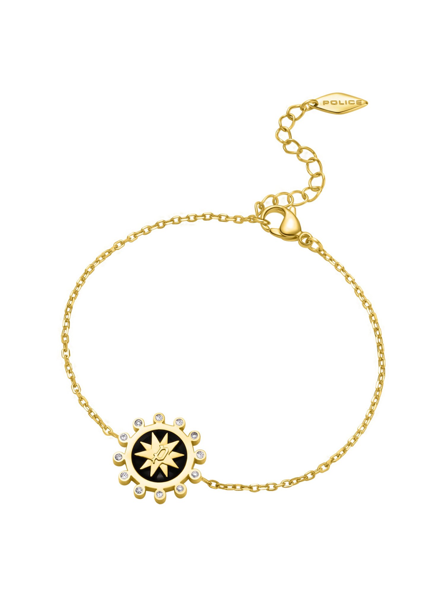 Police Stellar Motif With Enamel Flexible fit Black Flexible fit Bracelet for Women