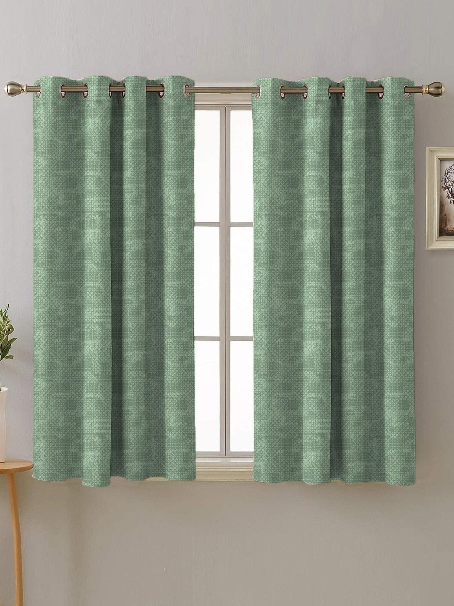 SPACES DRAPE STORY Elegent Digital Print Light Green Polyester 5 ft Window Curtains - Set of 2