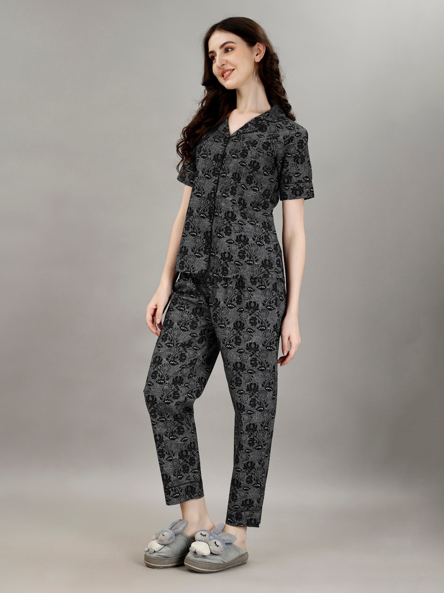 Smarty Pants Black Floral Print Shirt With Pyjamas