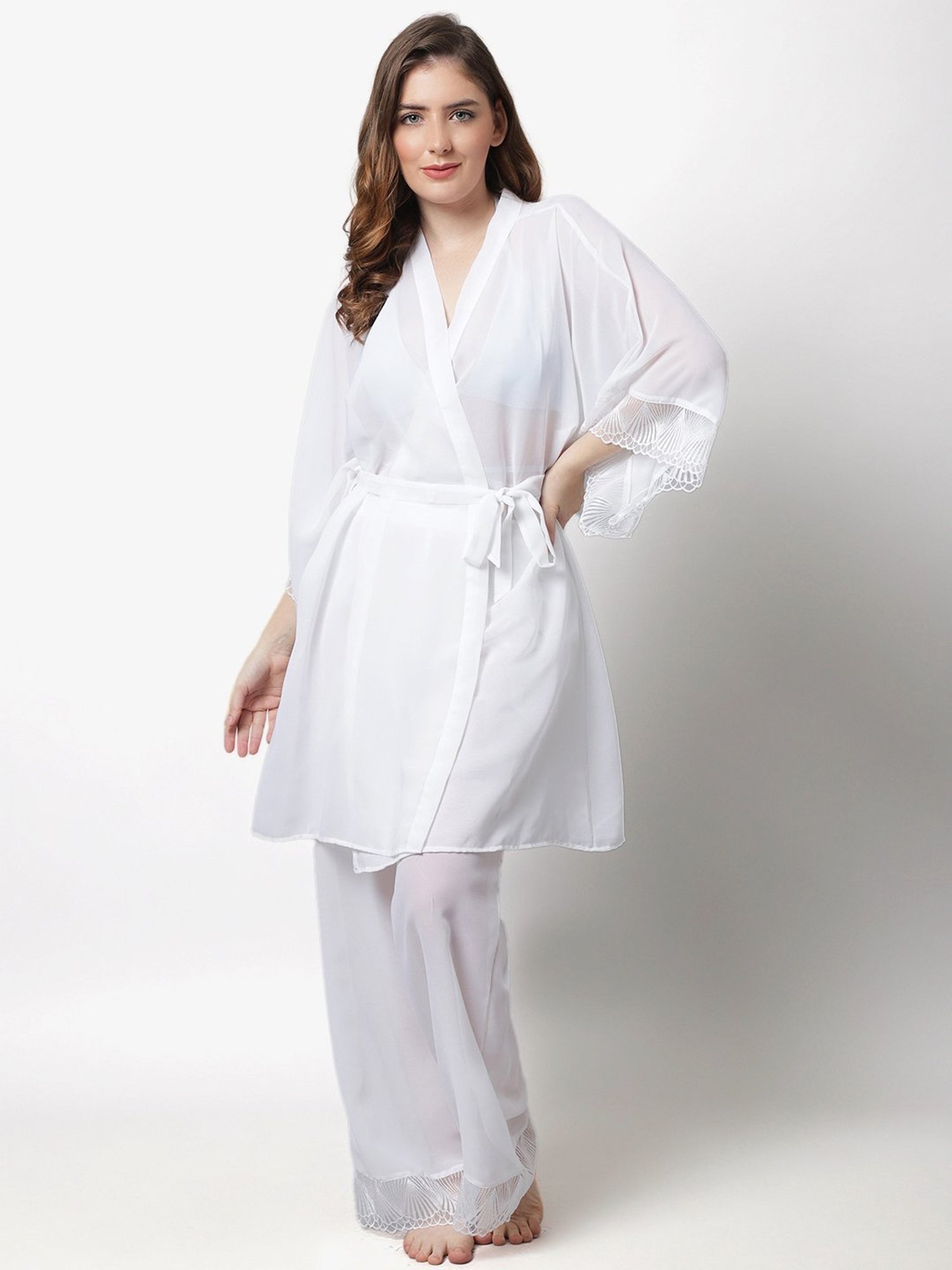 Erotissch White Plain Beachwear Co-Ord Set