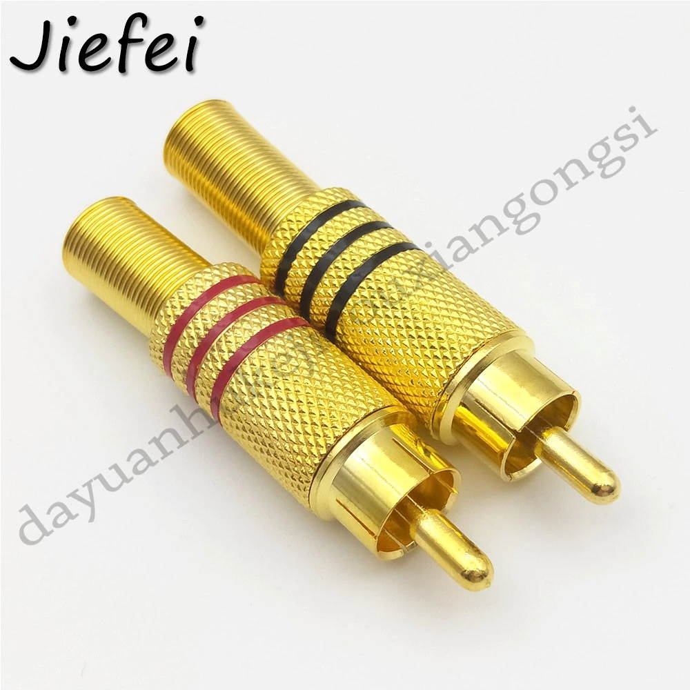 Gold Plated RCA Plug Audio Male Connector w Metal Spring Black + red