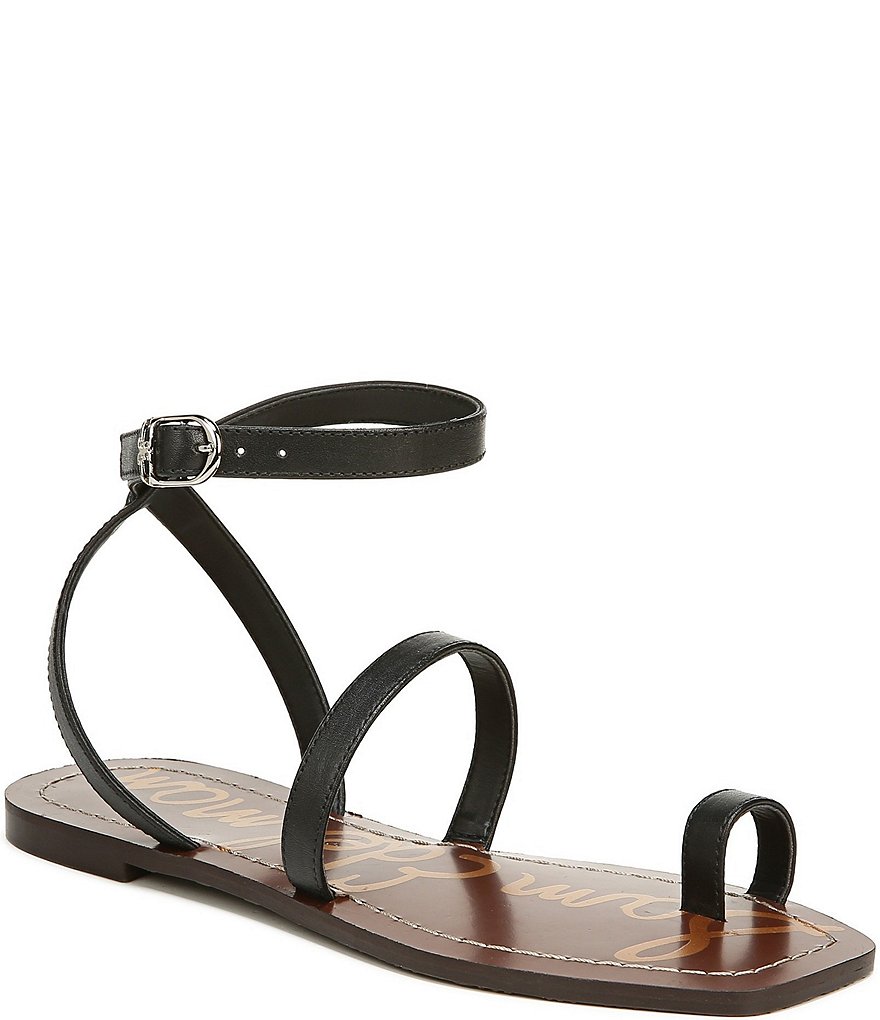 Sam Edelman Abe Leather Toe Ring Square Toe Ankle Wrap Sandals