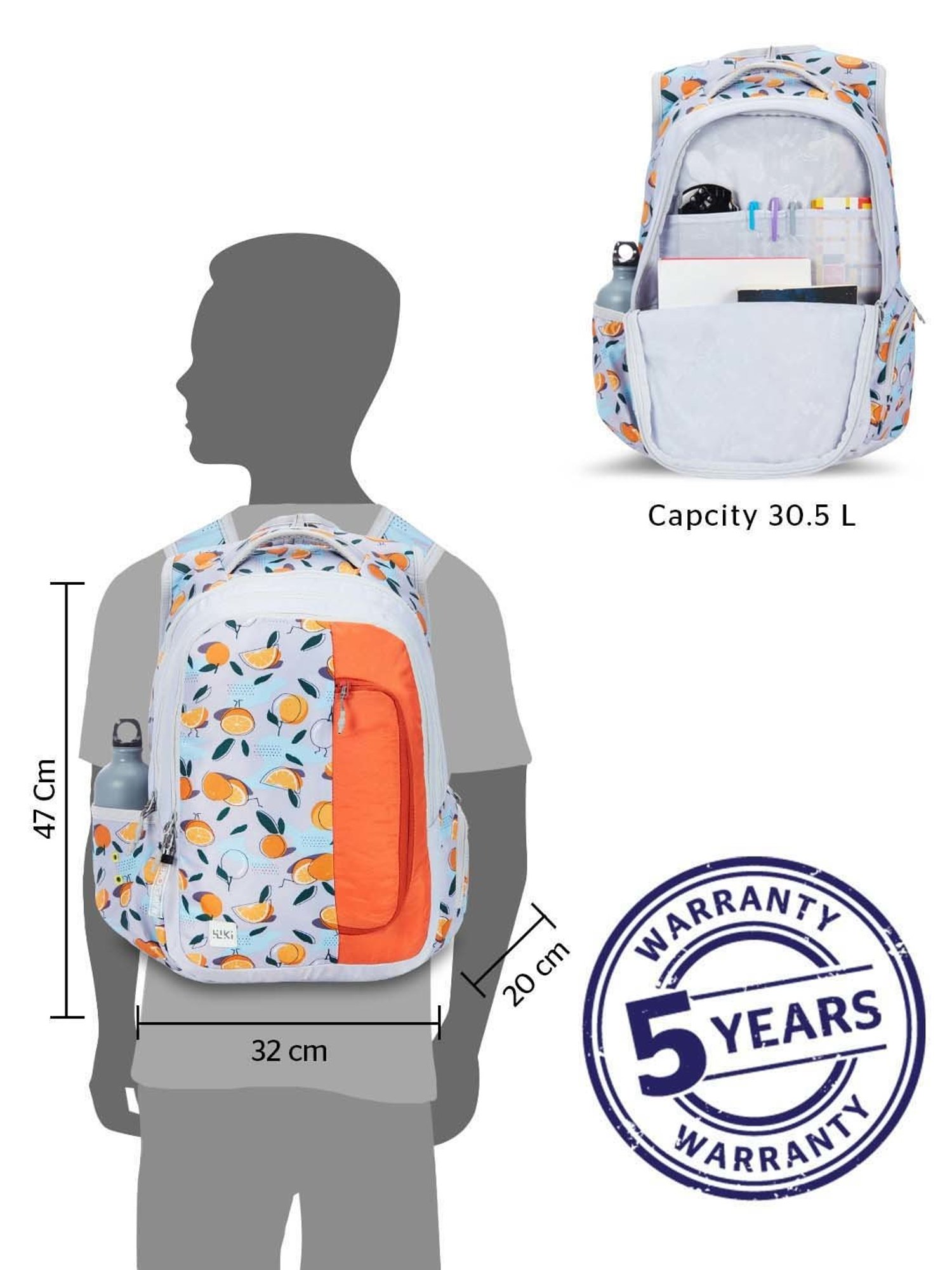 Wiki 30.5 Ltrs Grey Medium Backpack