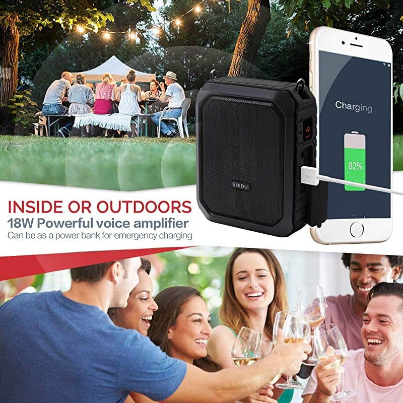 Amplifier with Wired Headset Mic 18W Portable Bluetooth Speaker Megaphone Waterproof IPX5 Loudspeaker Recording Power Bank for Outdoor Activities Parties Teaching Meeting Training etc