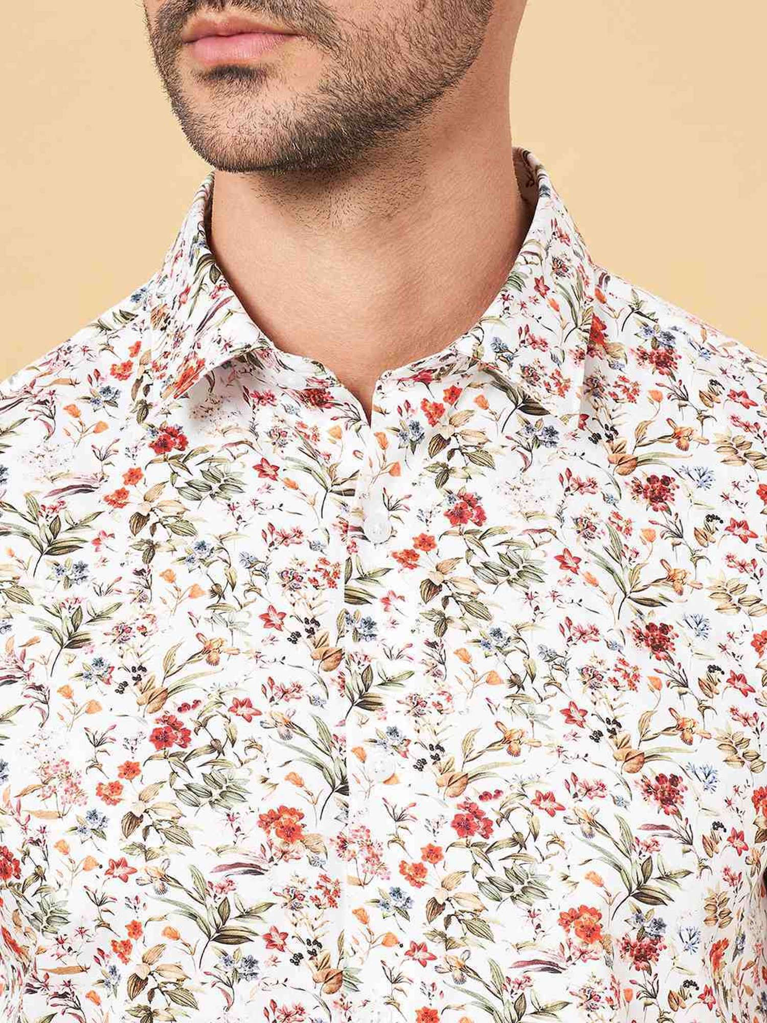 Peregrine by Pantaloons White Cotton Slim Fit Printed Shirt