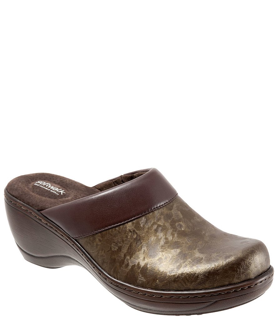 SoftWalk Murietta Leather Marble Print Clogs