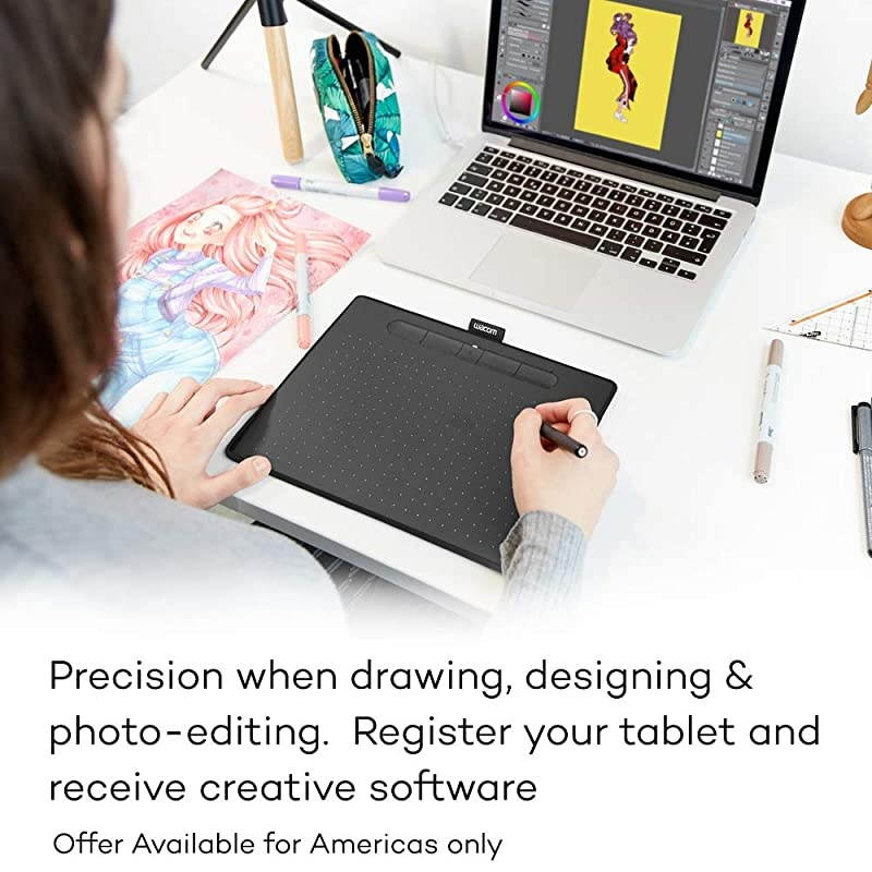 Intuos Wireless Graphic Tablet with 3 Bonus Software Included 104quot X 78quot Black with Pistachio Accent CTL6100WLE0