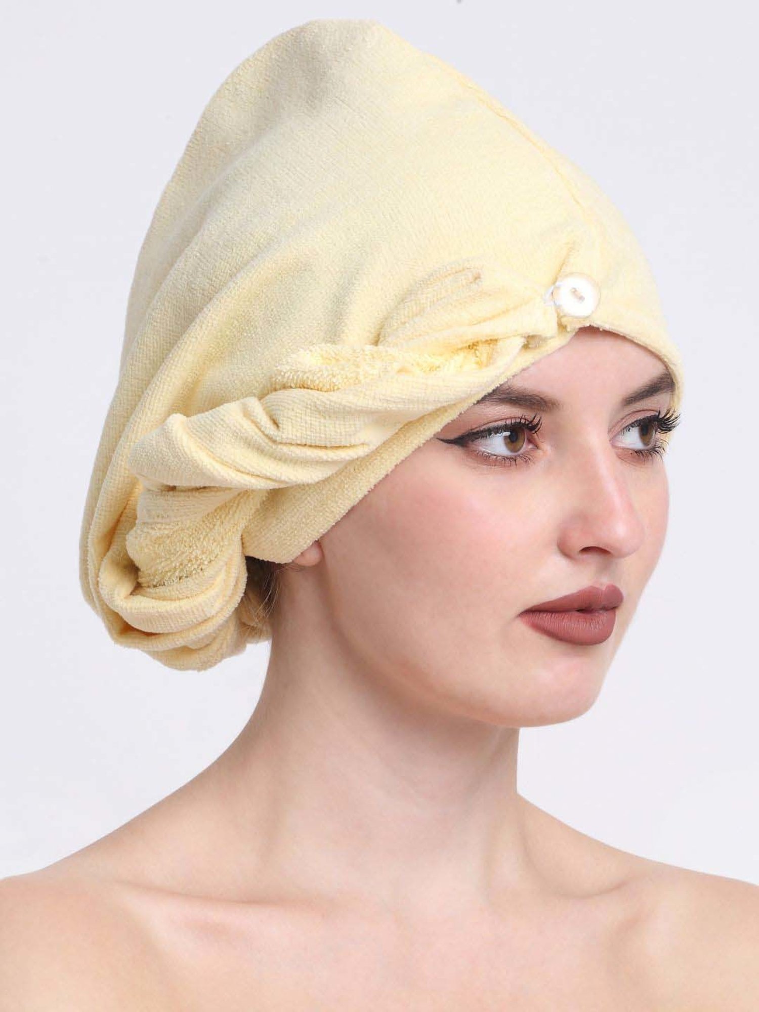 Creeva Luxury Lemon Yellow Cotton 380 GSM Hair Wrap - Set of 2