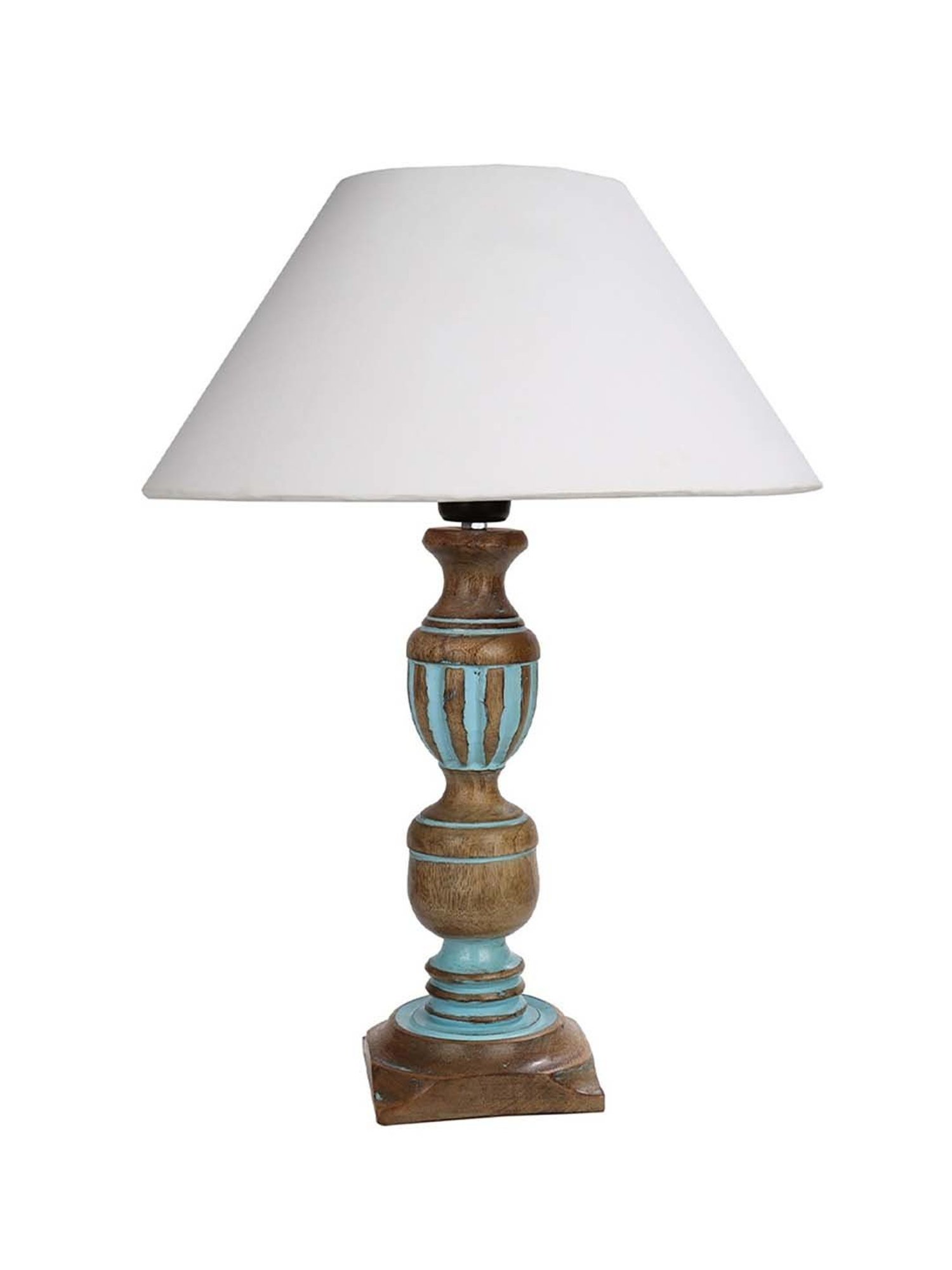 Homesake 'Rustic Distress' White & Brown Wood Trophy Carved Table Lamp with Shade - Set of 1