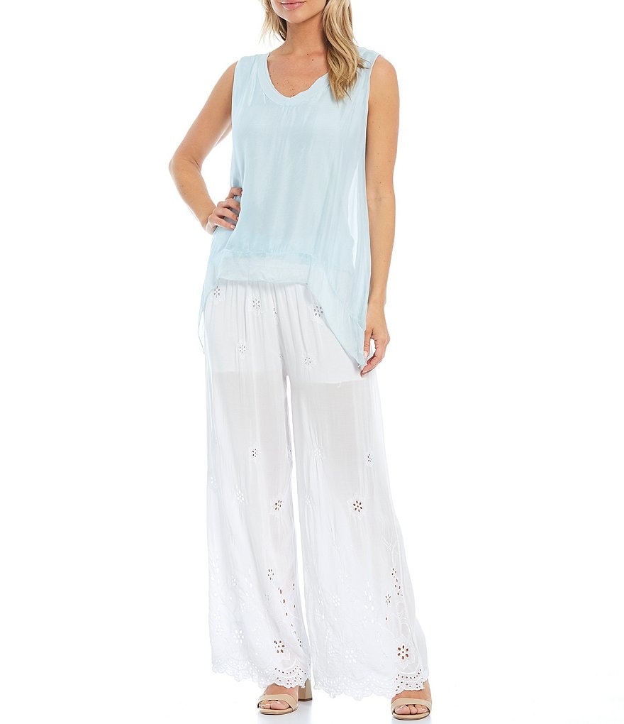 M Made in Italy Eyelet Lace Wide Leg Coordinating Palazzo Pants