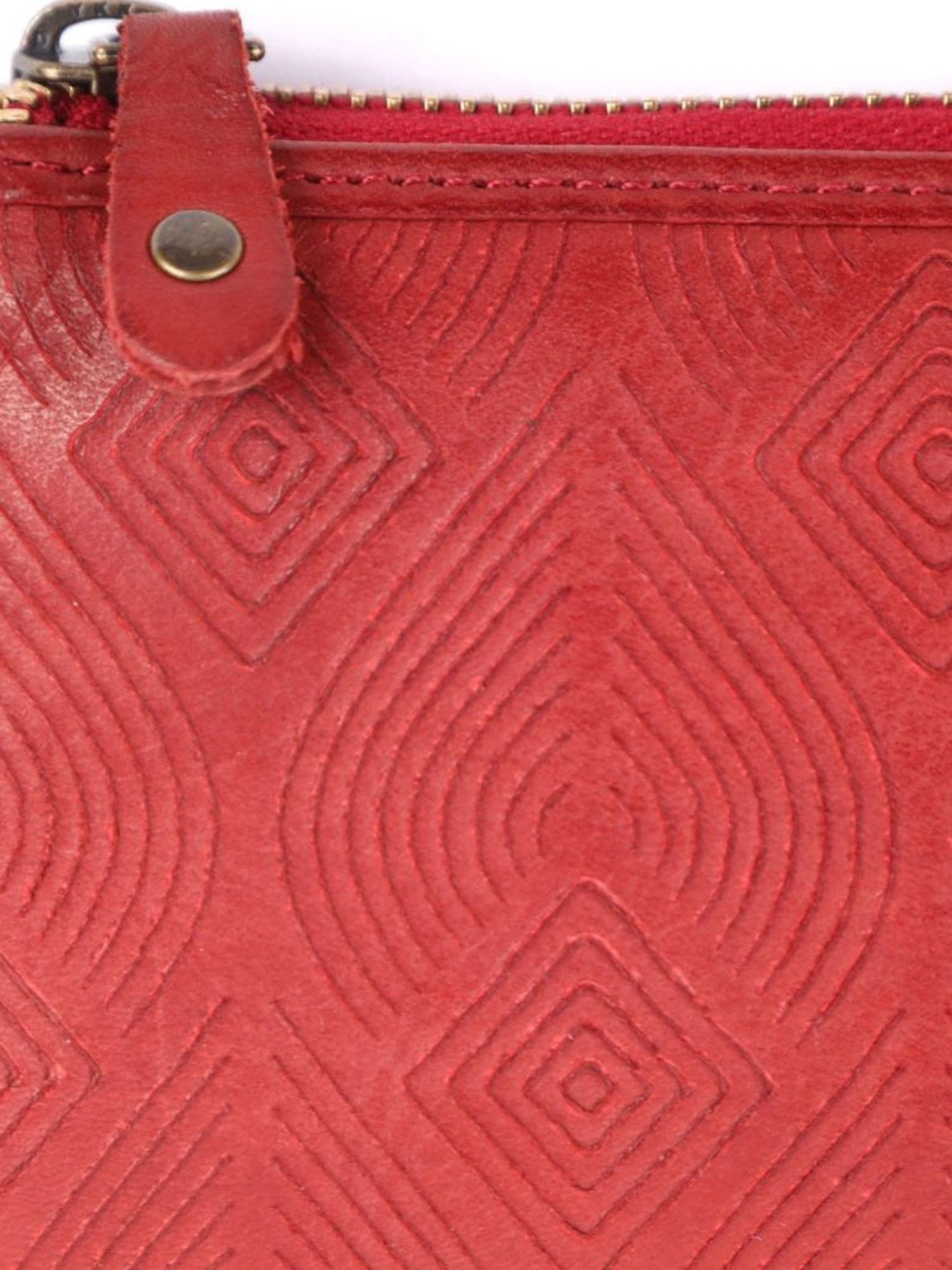 KOMPANERO Mirage Red Leather Textured Zip Around Wallet