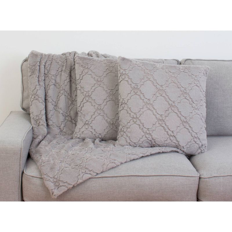 2pk Mia Lattice Throw Pillows and Throw Blanket Silver - Décor Therapy