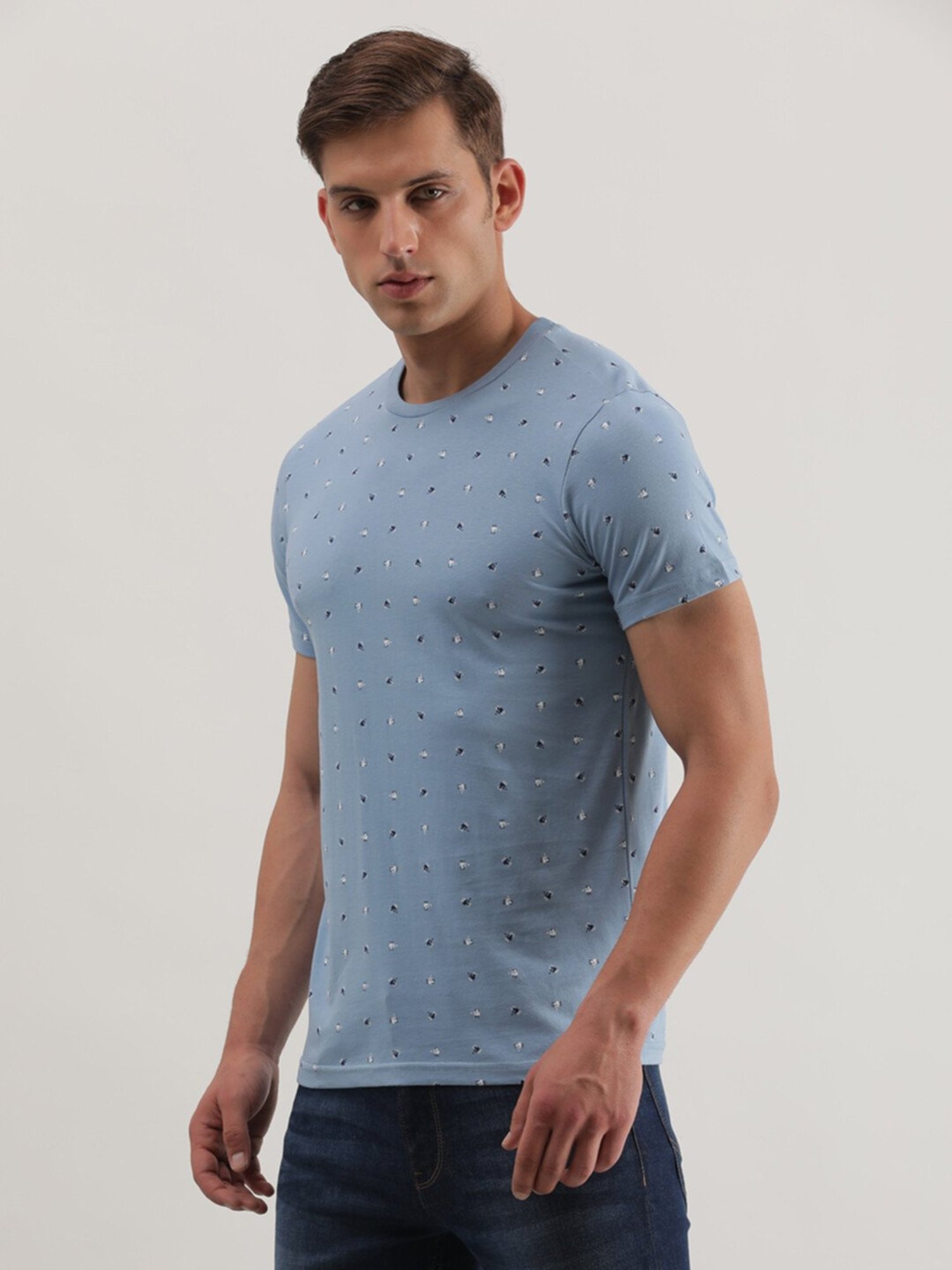 Lee Sky Blue Slim Fit Printed Crew T-Shirt