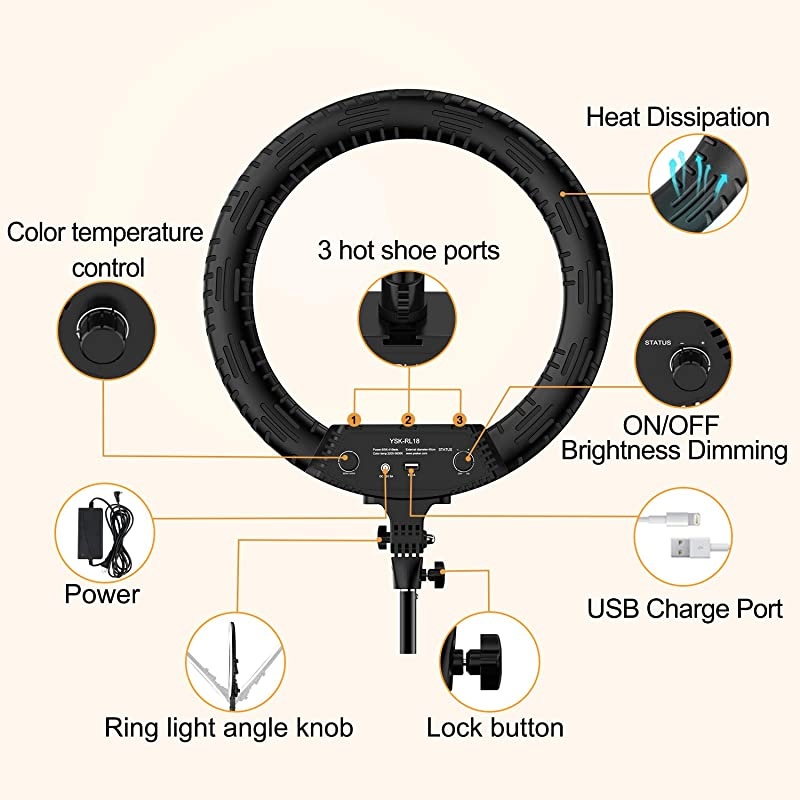 Inch Ring Light with Tripod Stand YouTube LED TikTok Ringlight Kit Color Temperature 3200K to 5500K Makeup Ringlights with Phone Holder Remote Carry Bag Camera Cellphone Video Shoot Selfie Portrait