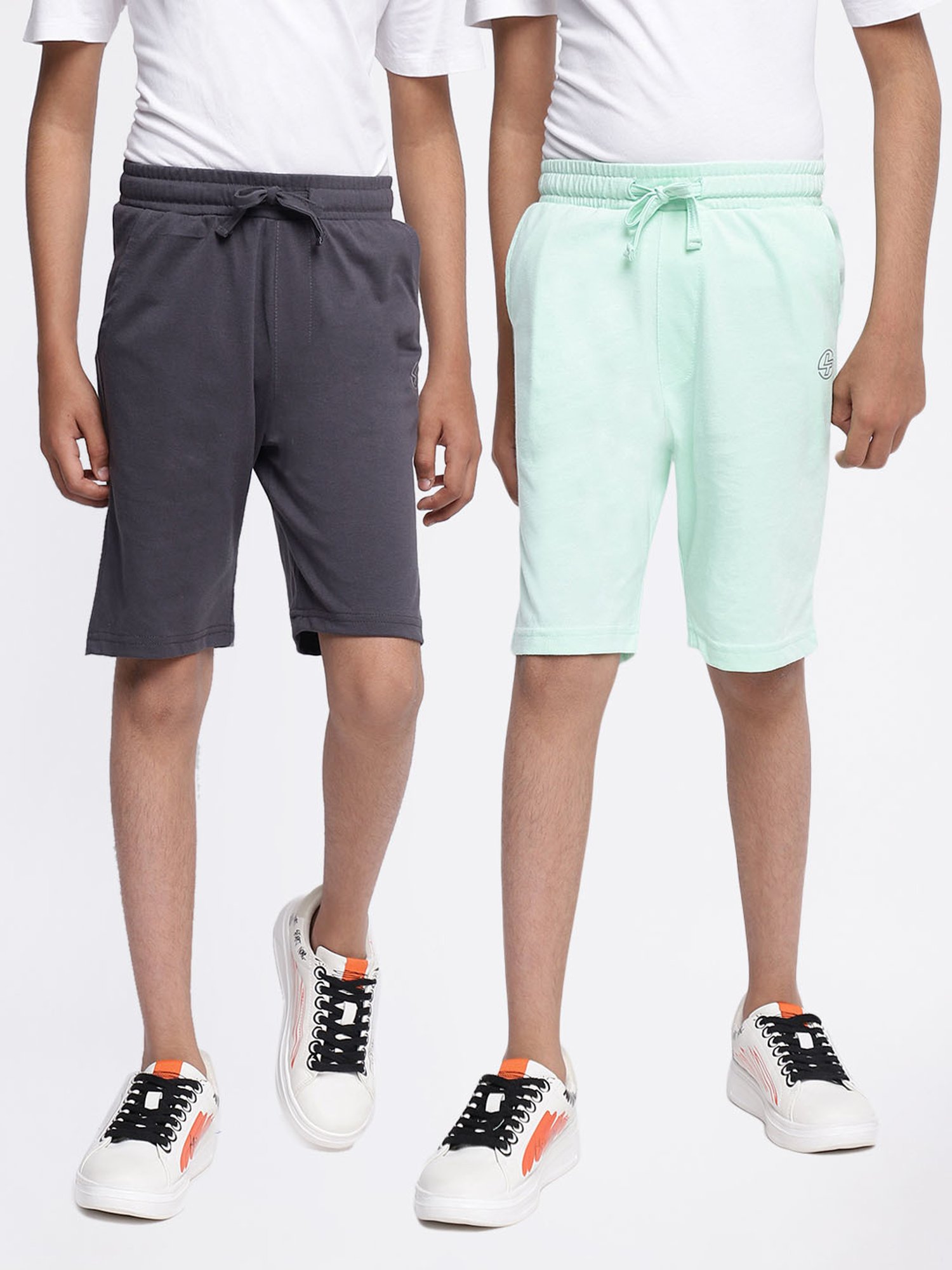 Lil Tomatoes Kids Green & Grey Solid Bermudas (Pack Of 2)