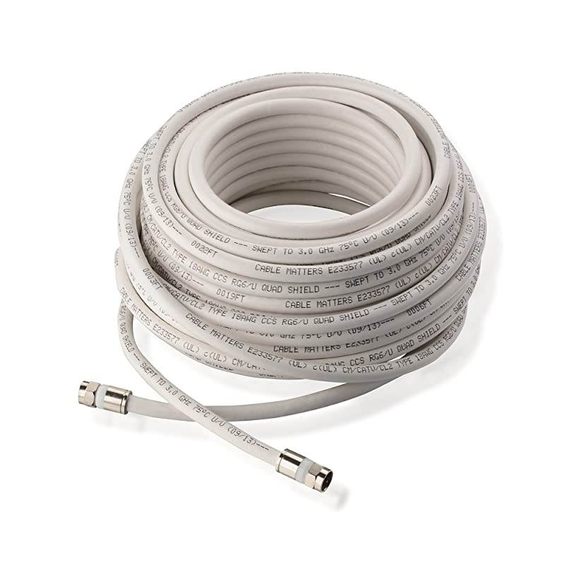 2Pack CL2 inWall Rated cm Quad Shielded Coaxial RG6 Coax in White 50 Feet
