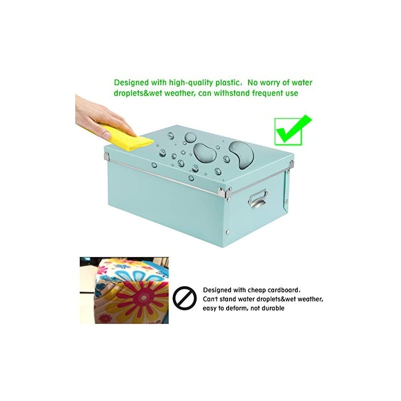 Storage Box, Decorative Storage Bins with Lid,3 in 1 Set,Plastic,with Handles,Press-Stud Fastening,Moisture-proof,Foldable for Space Saving Storage,for Clothes,Cosmetic,Blankets (Green)