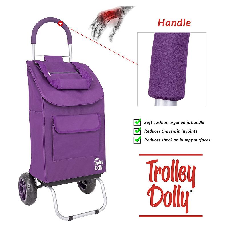 dbest products Foldable Collapsible Grocery Shopping Cart Rolling Utility Wagon Trolley Dolly with Oversized Wheels, Purple
