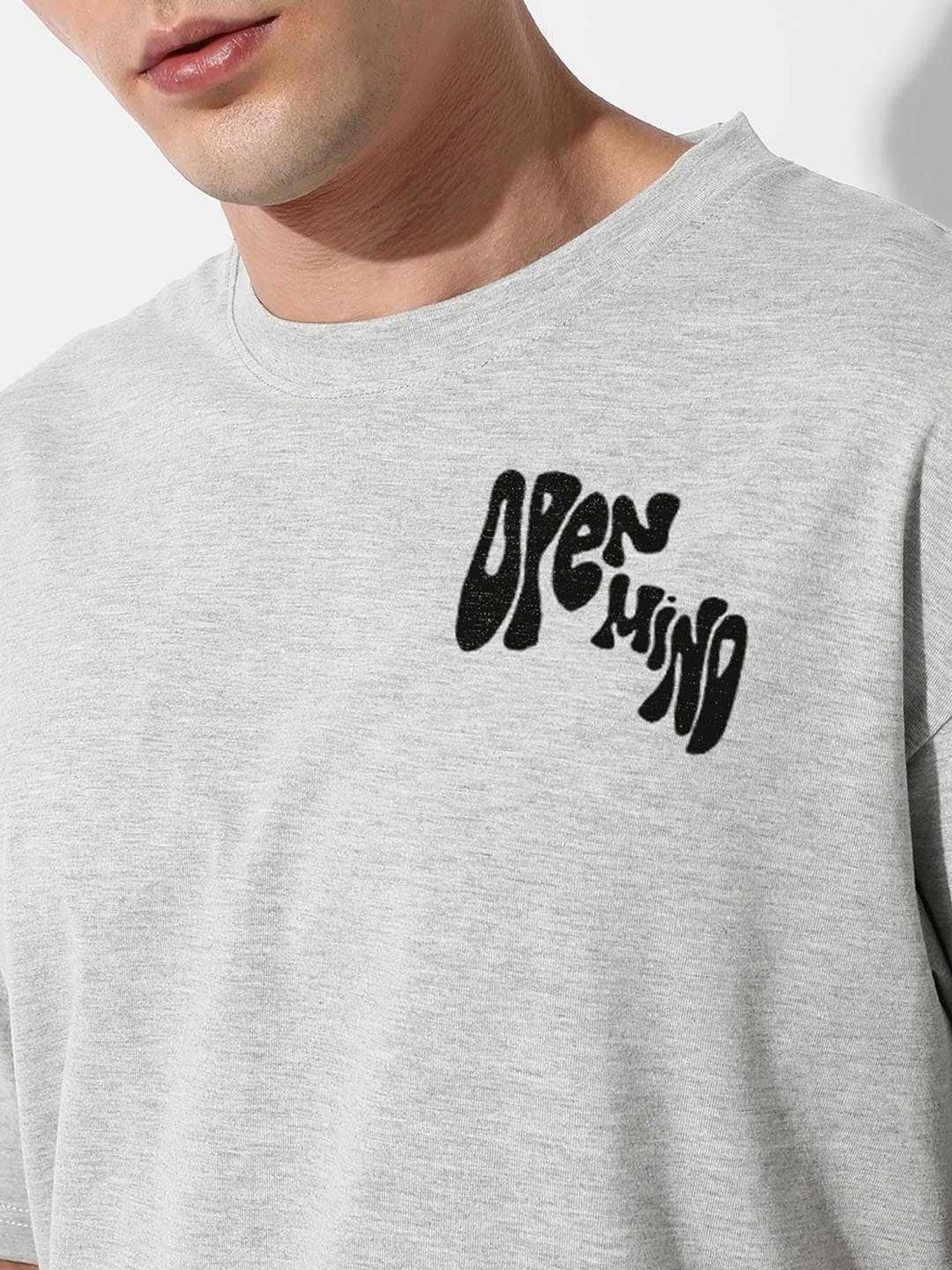 Campus Sutra Grey Regular Fit Oversized Open Mind Printed Co-Ord Set