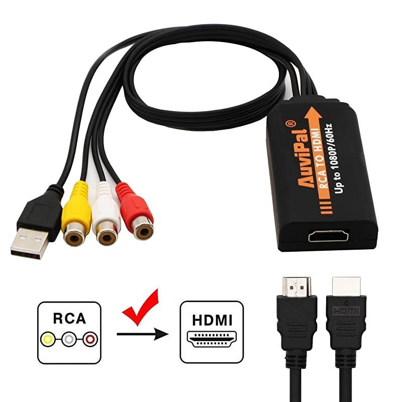 RCA to HDMI Converter Cable for Playing Wii, Wii U, PS1/2/3, Xbox, VHS/VCR/DVD Players, Sega/Nintendo 64 Game Consoles on Modern TV, Composite AV to HDMI Video Adapter