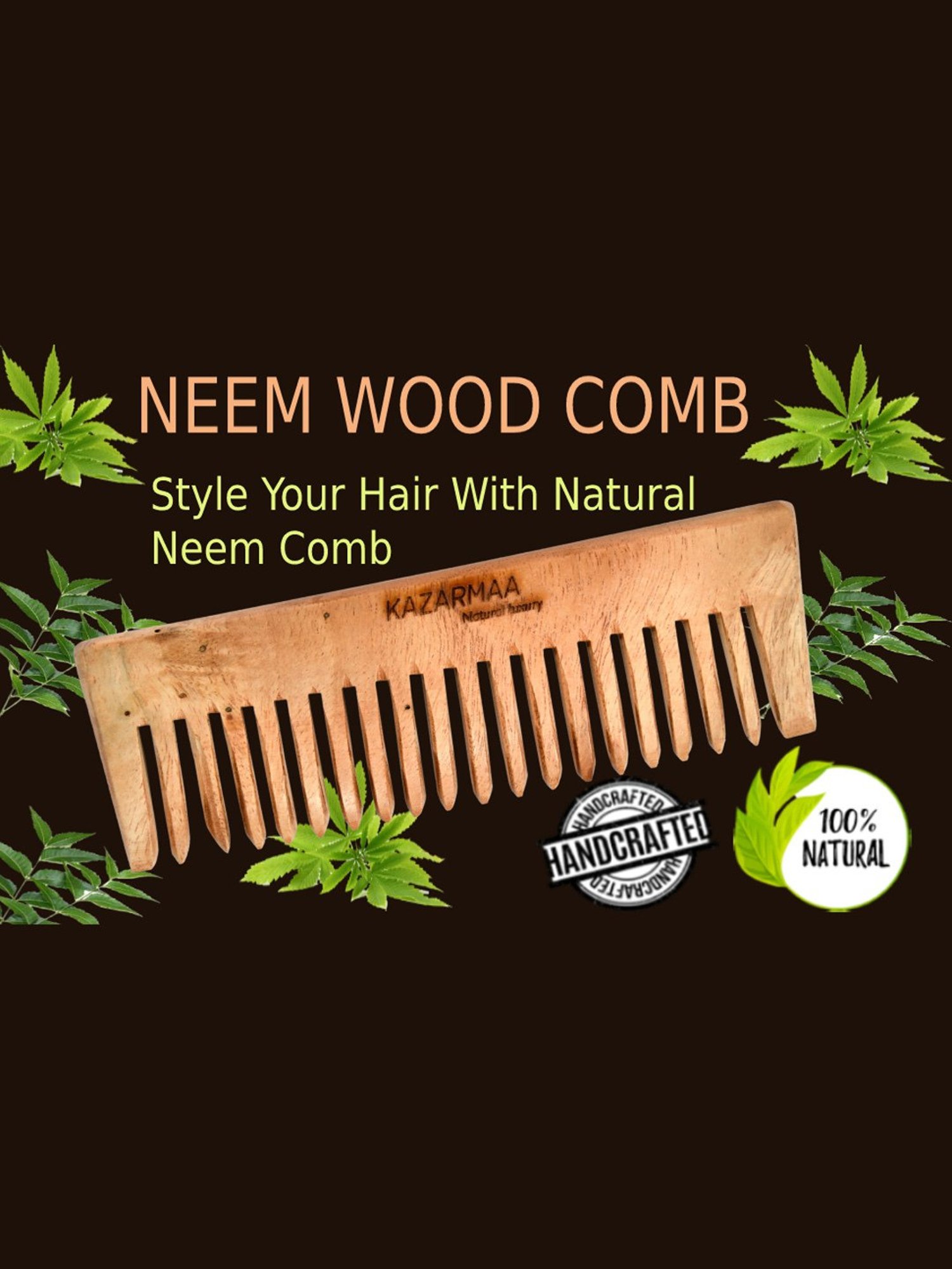 Kazarmaa 100% Natural Neem Wood Comb