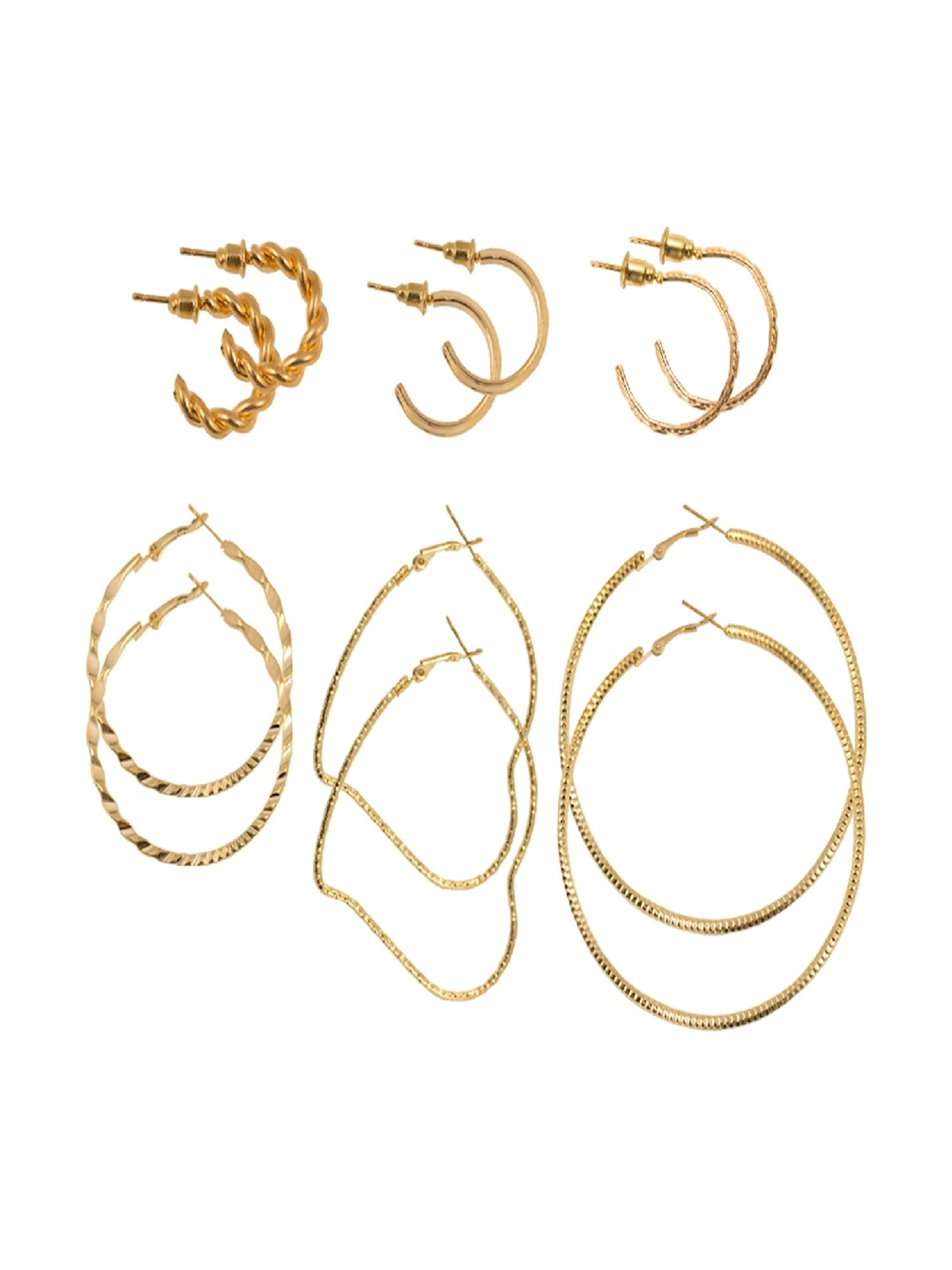 Jewelz Gold Plated Hoop Earrings Set for Women Pack of 6