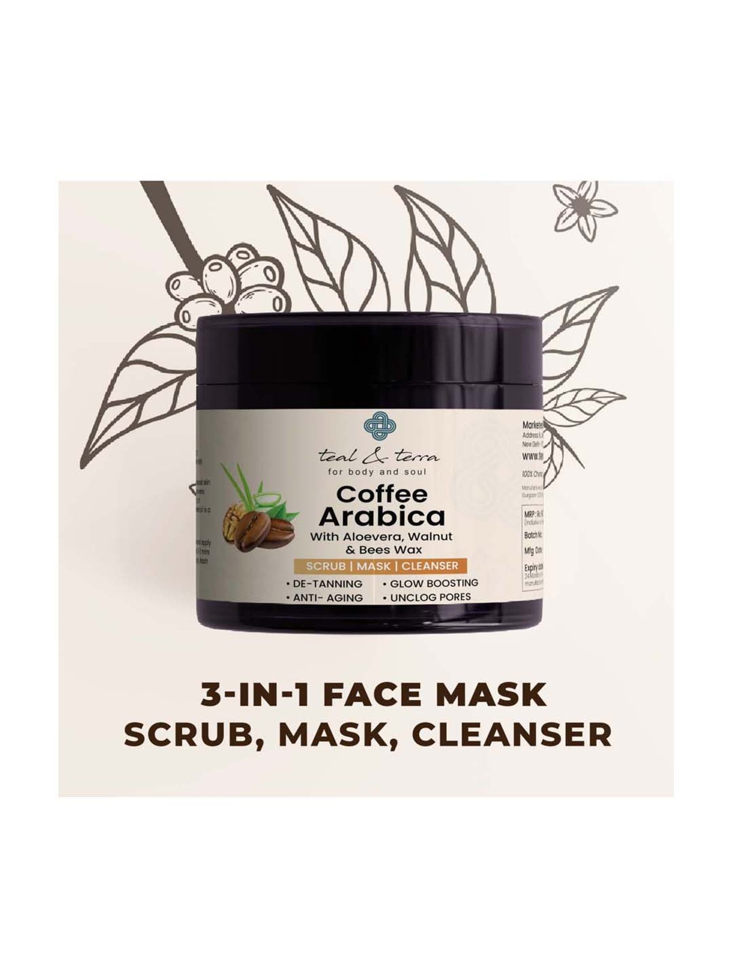 Teal & Terra 3-In-1 Face Mask Coffee Arabica - 100 gm