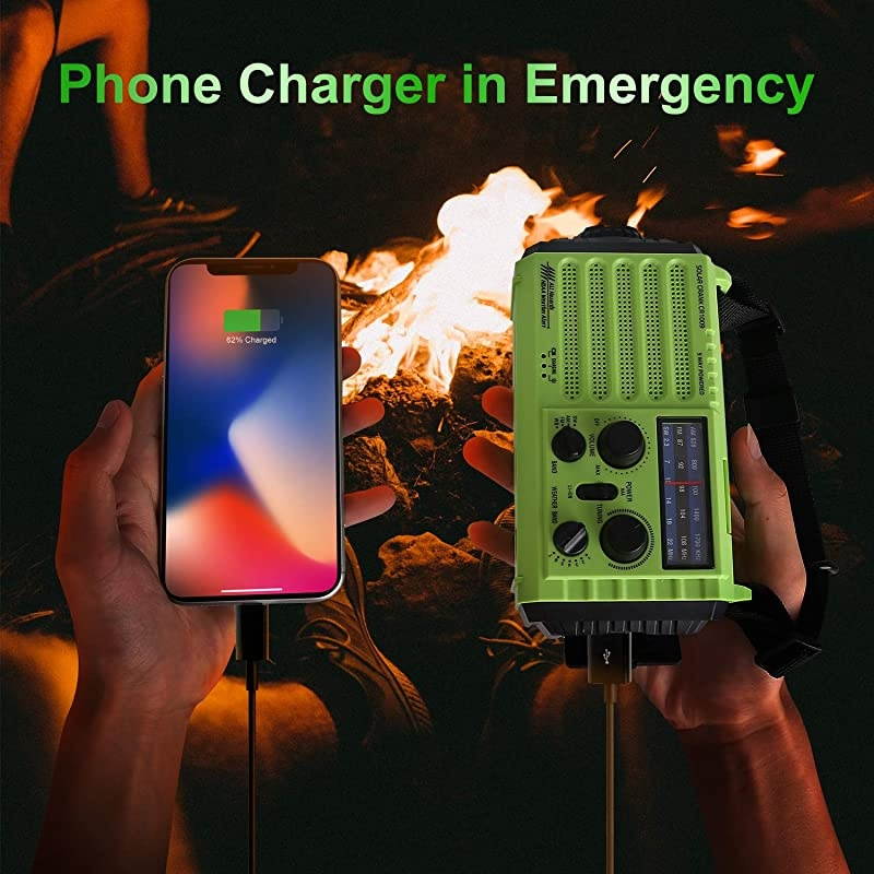 Emergency Radio  5000mAh Solar Hand Crank Portable Radio, NOAA Weather Radio for Household and 5 Ways Powered AM/FM/SW, LED Flashlight, Reading Lamp, Cell Phone Charger, and SOS Alarm