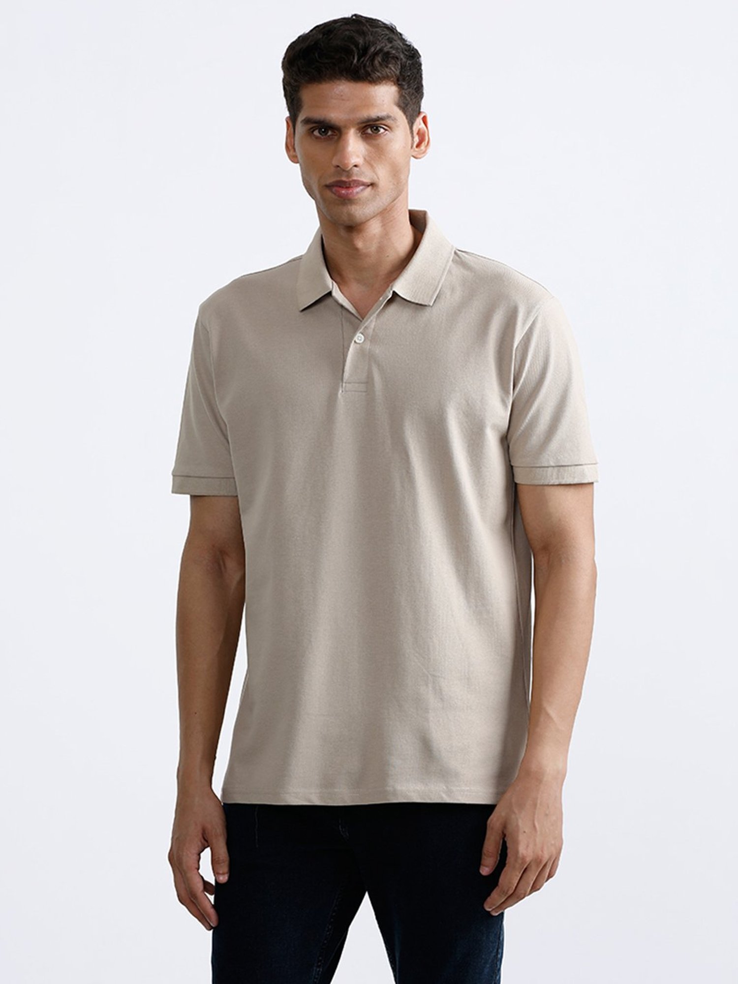 WES Casuals by Westside Beige Polo Neck T-Shirt