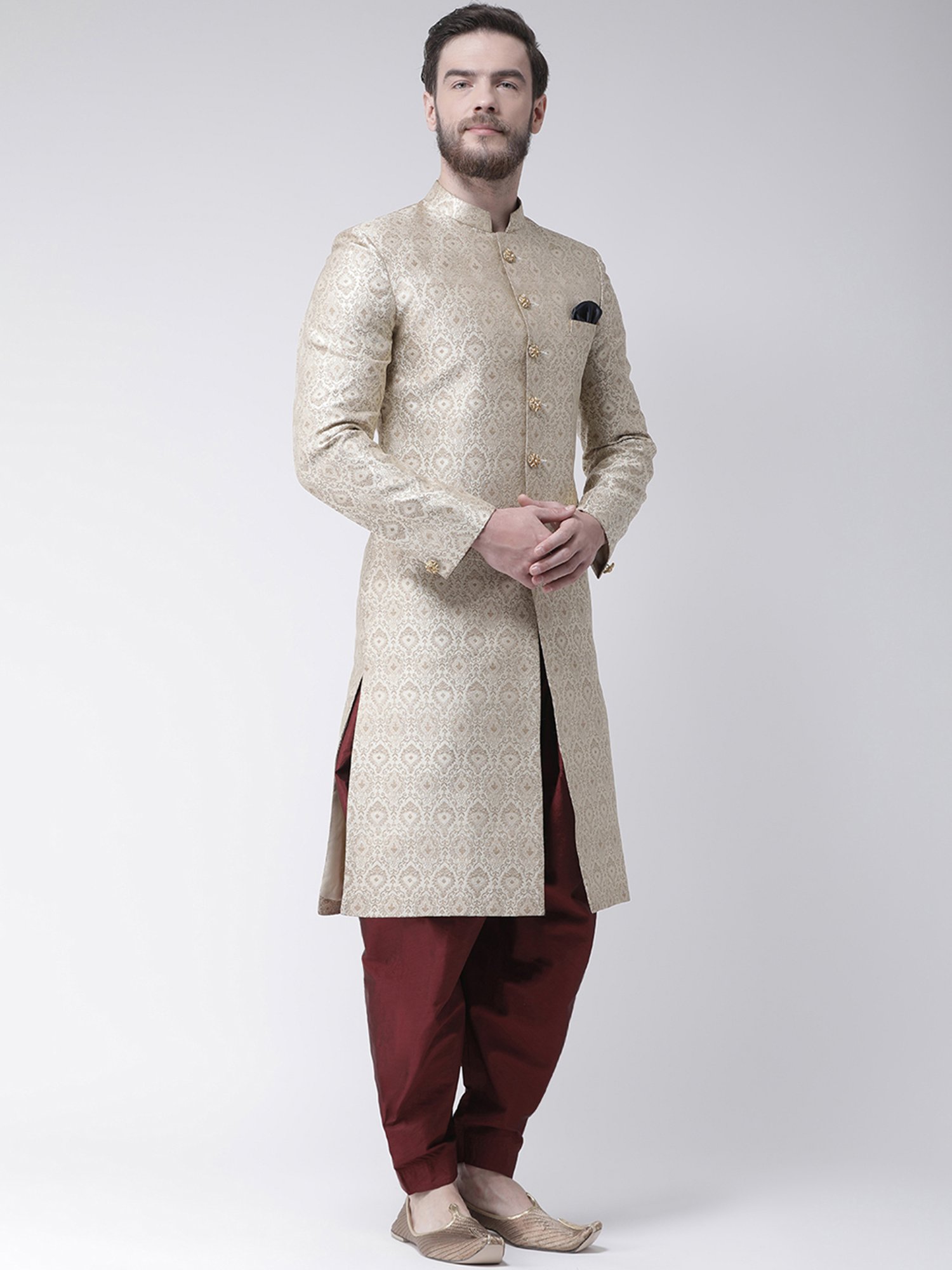 Benstoke Black & Maroon Regular Fit Sherwani Set