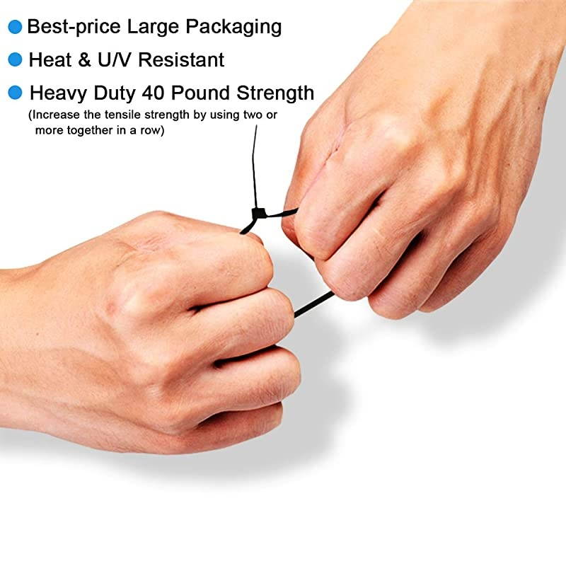 500 Pack Zip Ties Assorted Sizes, ALL Thickened Width 0.19 inch 50 pound Wire Tie Wraps,  Black Plastic Nylon Cable Tie, UV & Heat Resistant Indoor Outdoor Multi-purpose 4-6-8-10-12 Inch
