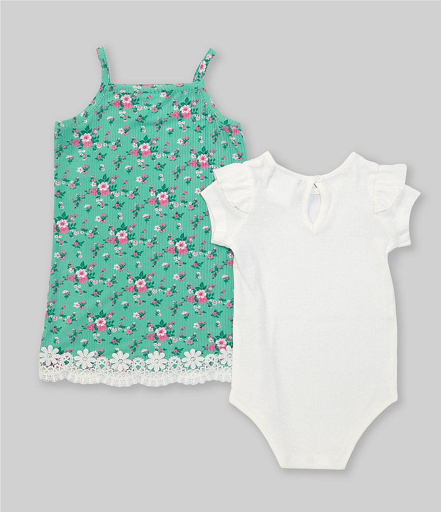 Rare Editions Baby Girls 12-24 Months Short-Sleeve Bodysuit & Lace-Trim Floral Jumper Set