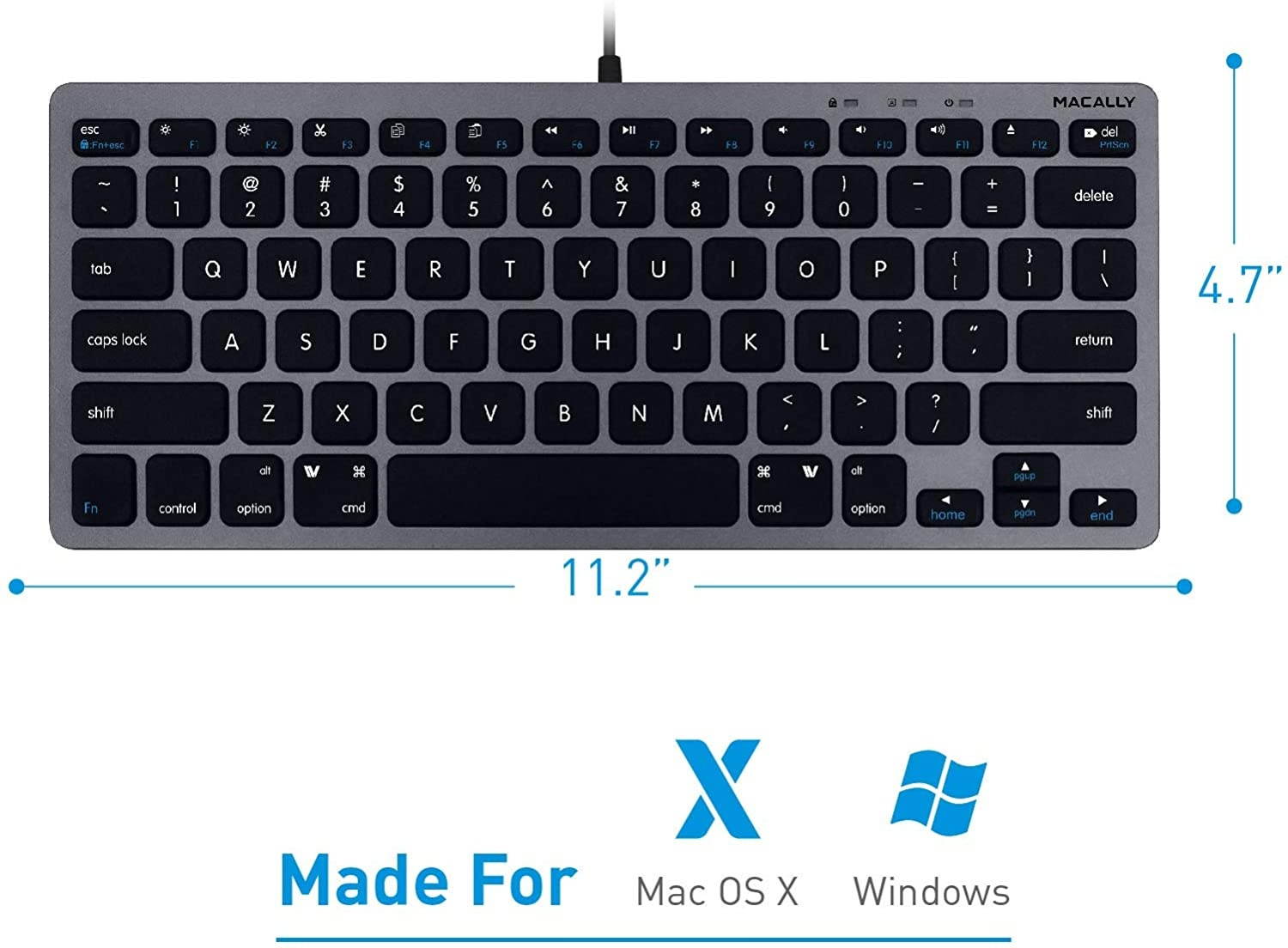 Macally Slim USB Wired Small Compact Mini Computer Keyboard for Apple Mac, iMac, MacBook Pro/Air, Mac Mini, Windows PC Desktops, Laptop (Space Gray)