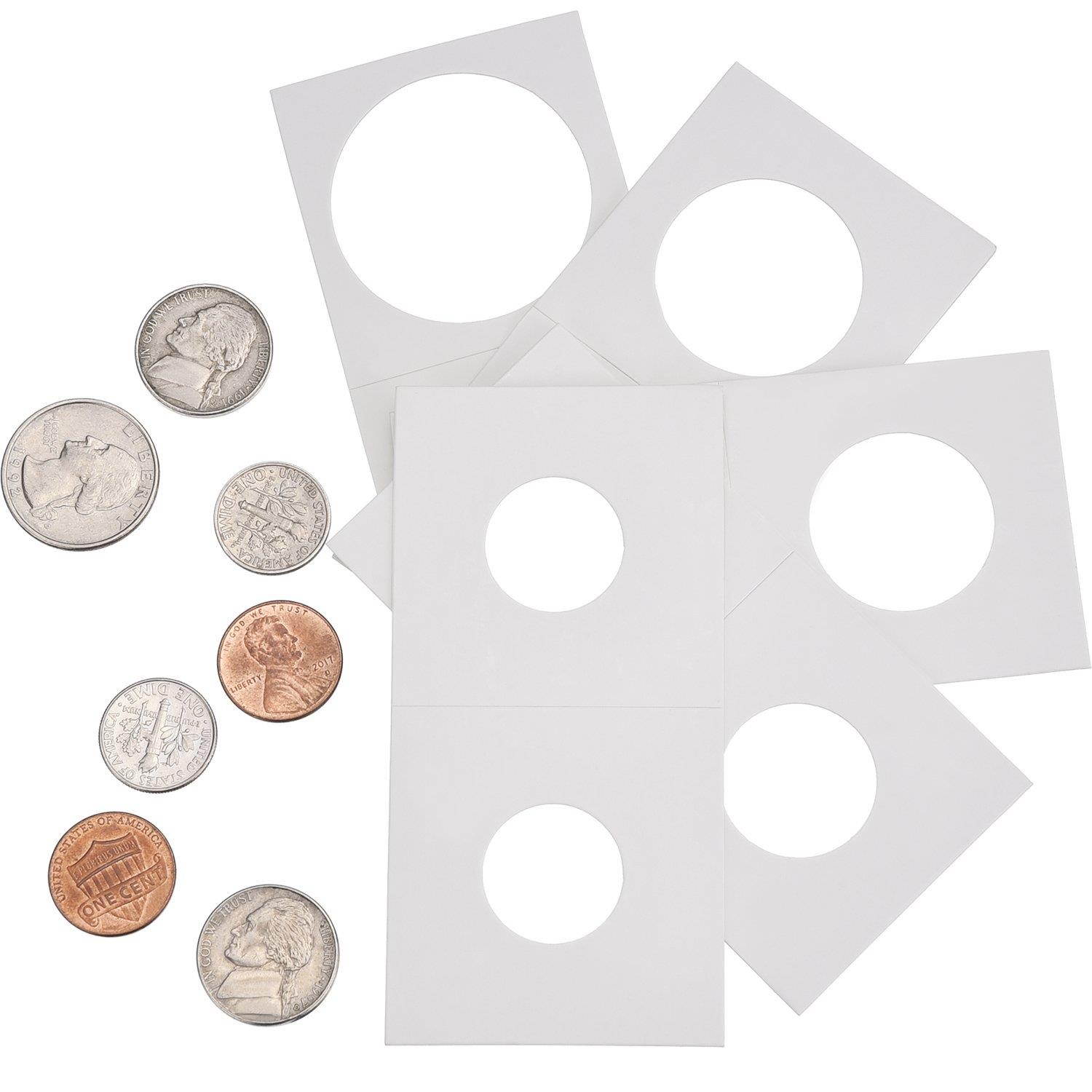 Hicarer 300 Pieces Cardboard Coin Holder Flip Mega Assortment, 2 by 2 Inch for Coin Collection Supplies (6 Sizes)