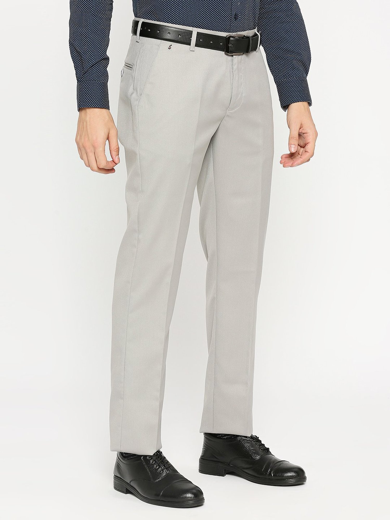 SOLEMIO Grey Slim Fit Flat Front Trousers