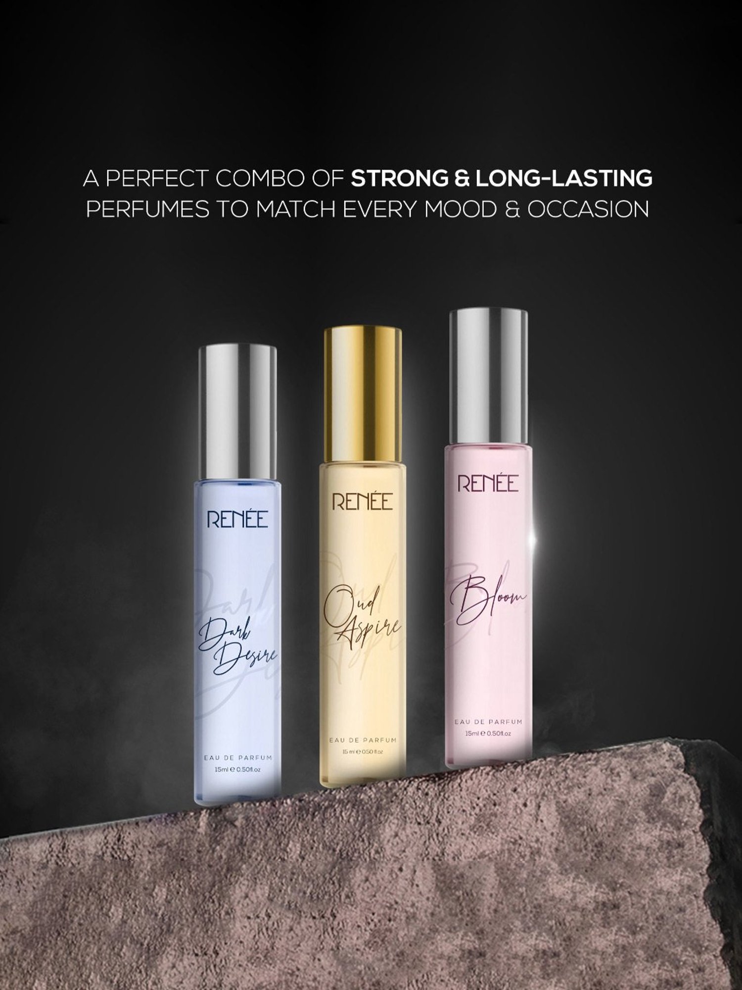 RENEE Bloom, Oud Aspire & Dark Desire Eau de Parfum Combo (15 ml x 3)