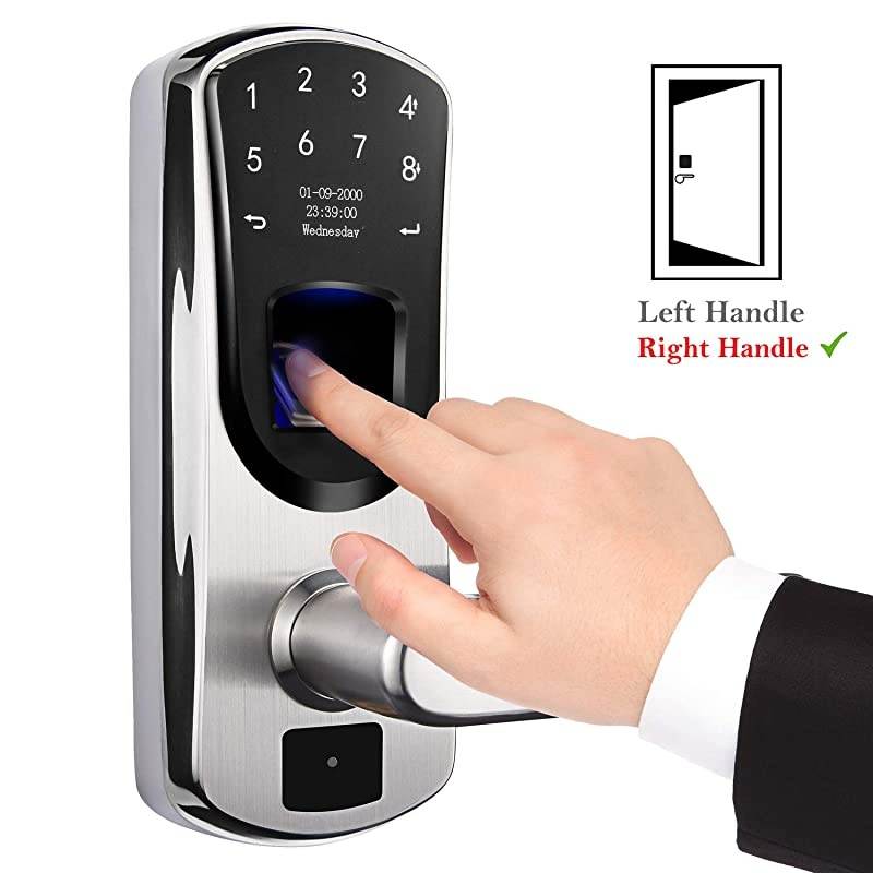 V8 Fingerprint Keyless Entry Smart Door Lock Stainless Steel Touchscreen with Electronic Keypads, Spare Key, Two-Factor Authentication, Biometric Digital Auto-Lock, Right Handle Only