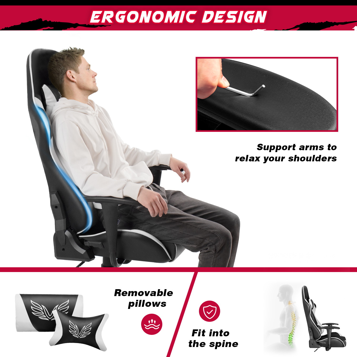 Homall Gaming Chair High Back Adjustable Height Racing Style Computer Chair with Headrest and Lumbar Support (Blue)