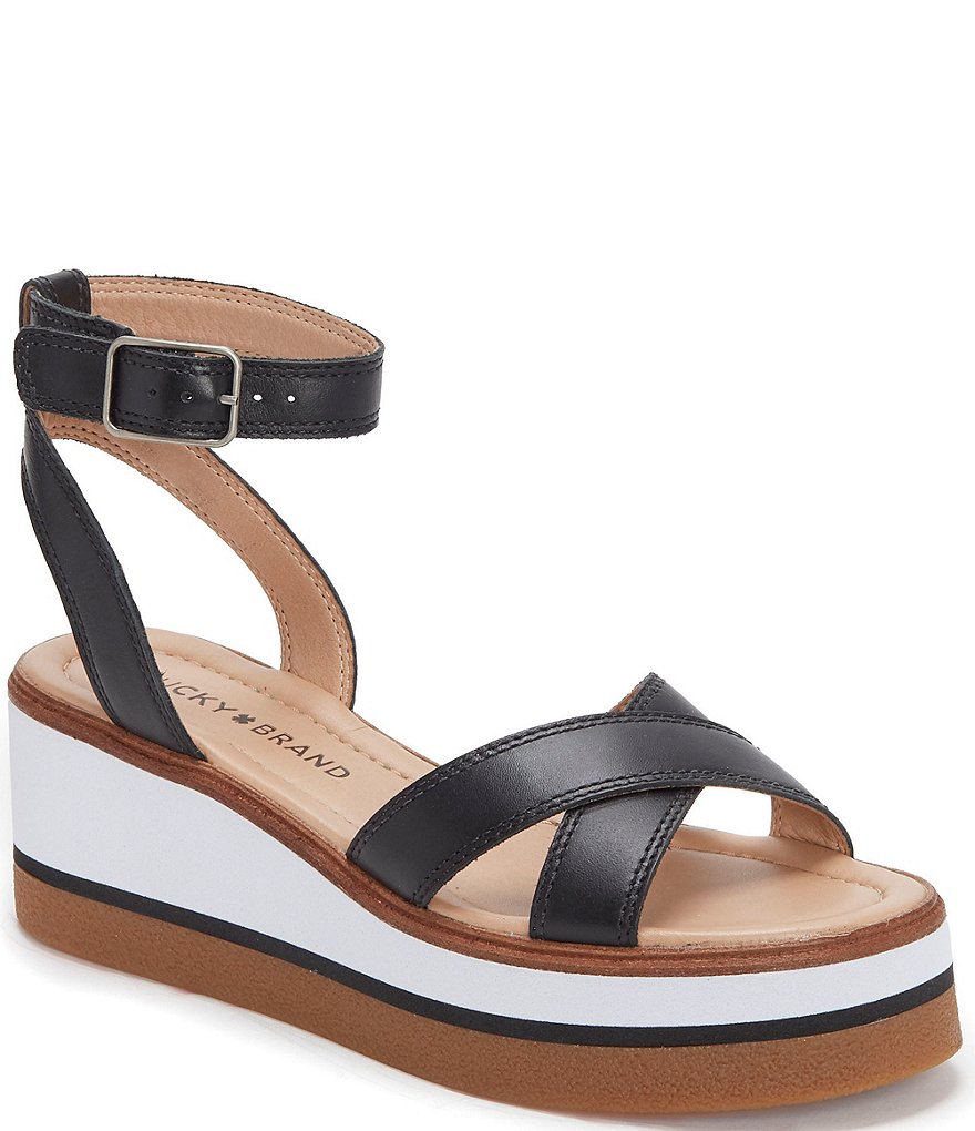 Lucky Brand Tarhi Leather Ankle Strap Wedge Sandals