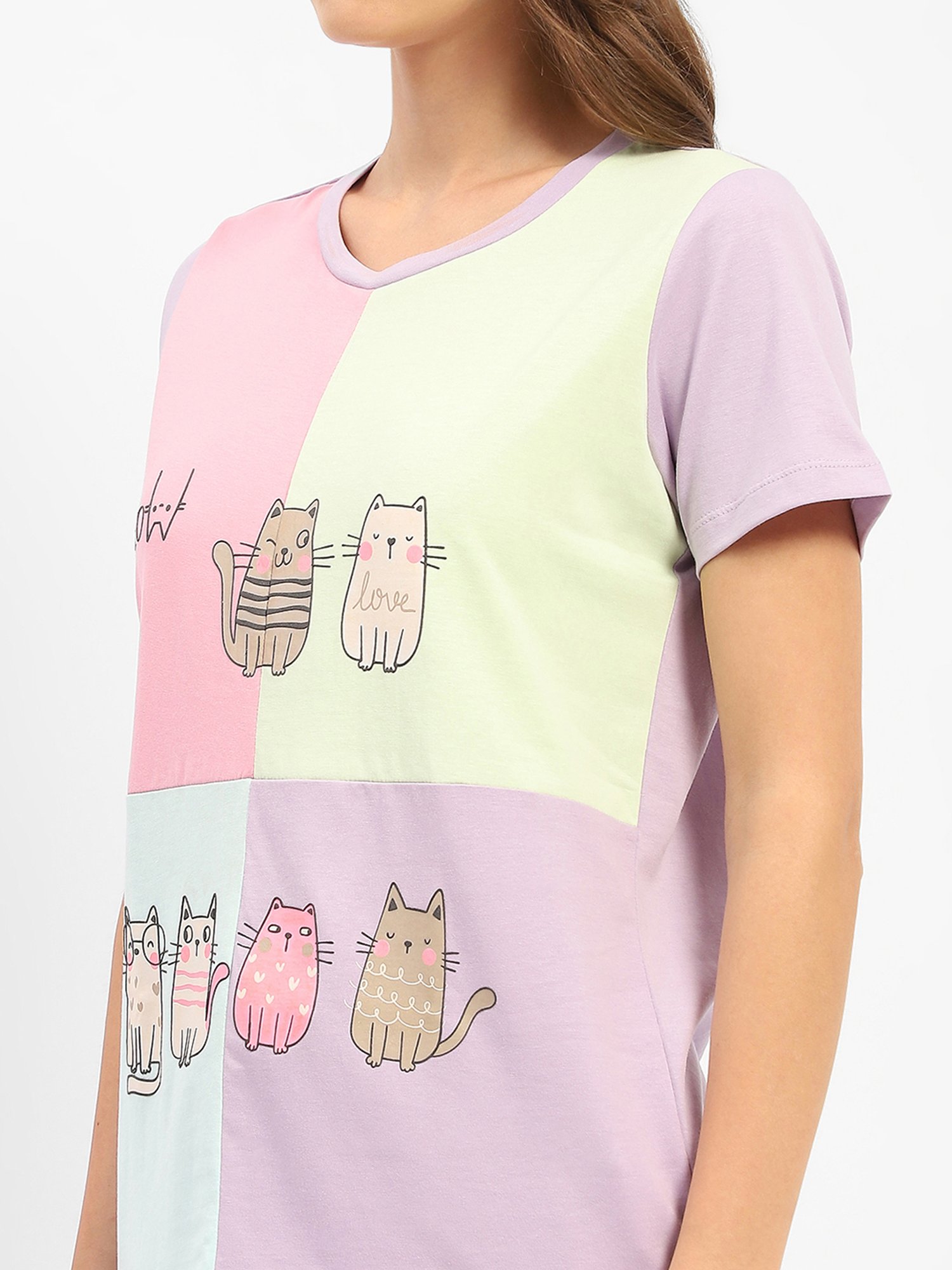 MADAME M Secret Mauve Cotton Color-Block T-Shirt With Pyjamas