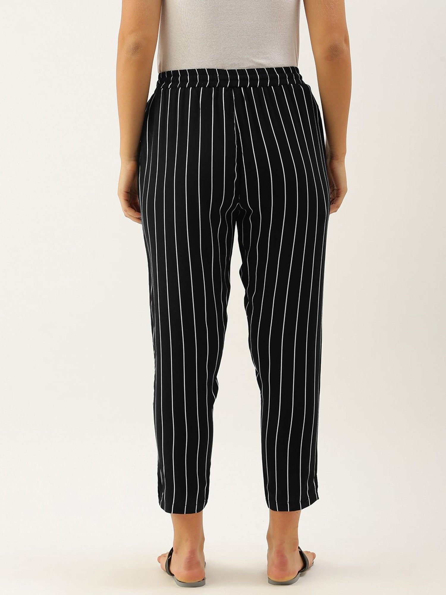 Amukti Black & White Striped Pants