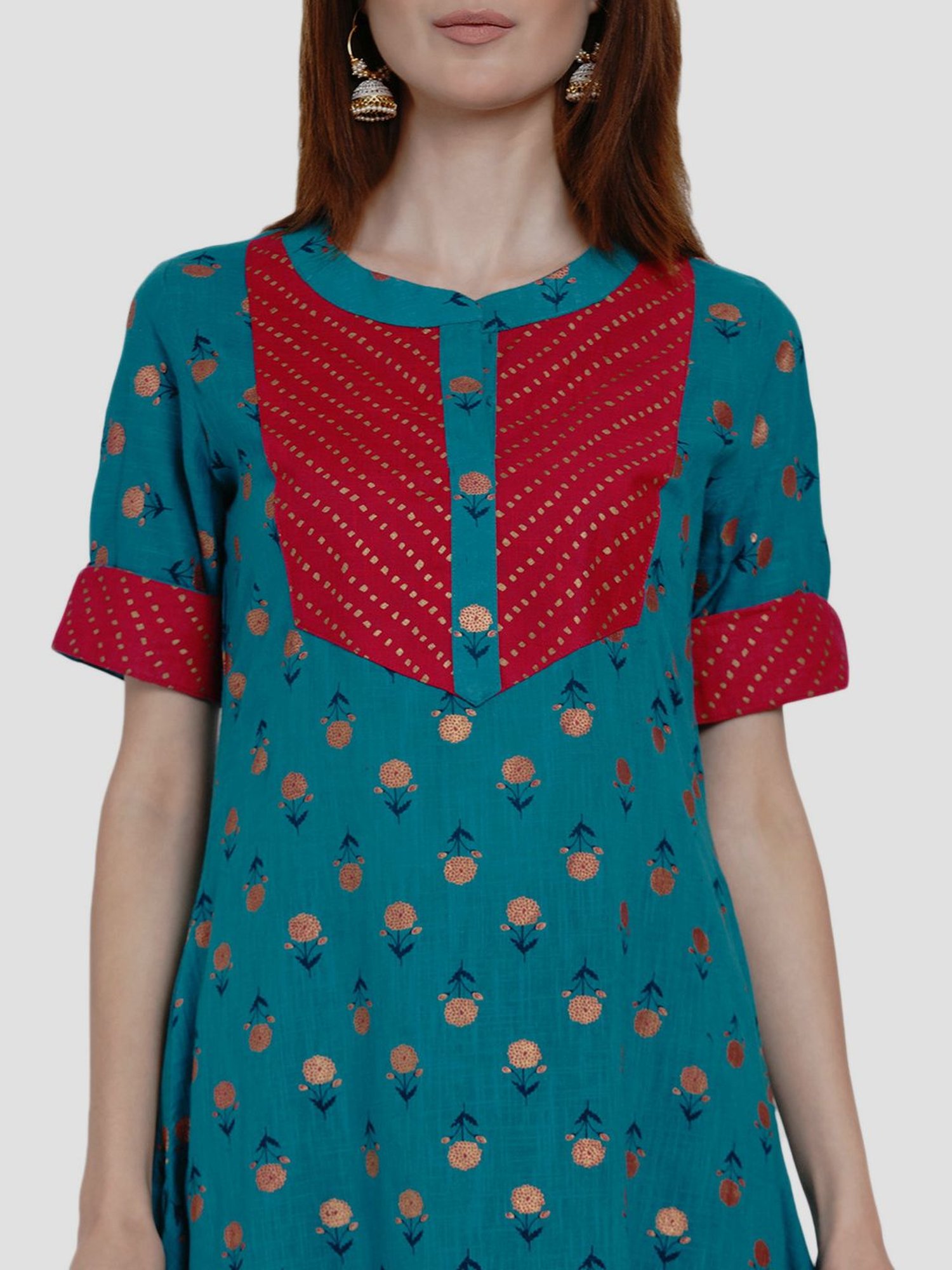 Women Republic Blue & Red Cotton Printed Kurta Salwar Set