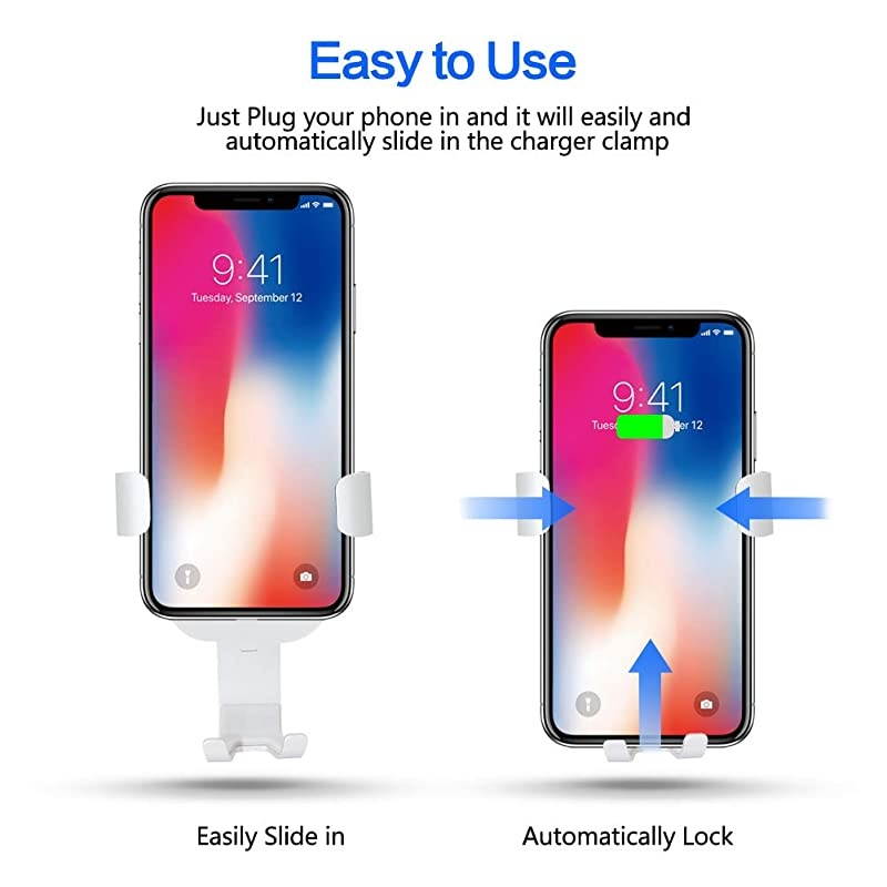 Car Charger Mount QI Fast Charging Auto Clamping Phone Holder Air Vent Compatible with Samsung Galaxy S10 S9 S8 S7 Edge Note 8 5 + iPhone X Xs Max 8 Plus