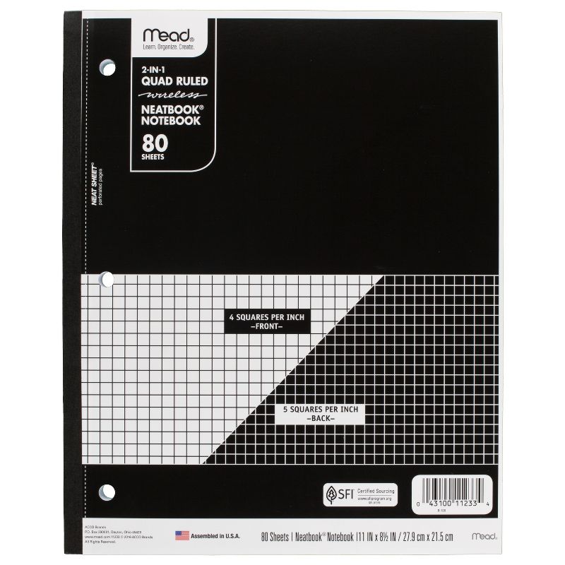 Mead Wireless Composition Notebook Quad - Ruled - Black