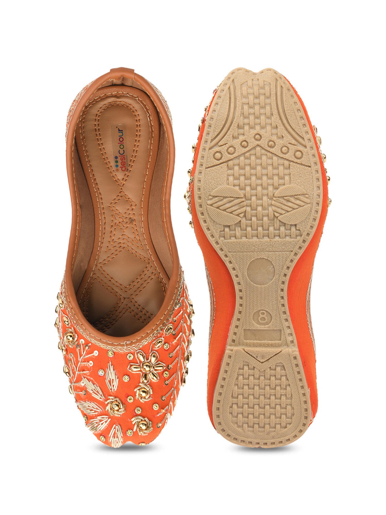 Desi Colour Women's Orange Ethnic Juttis