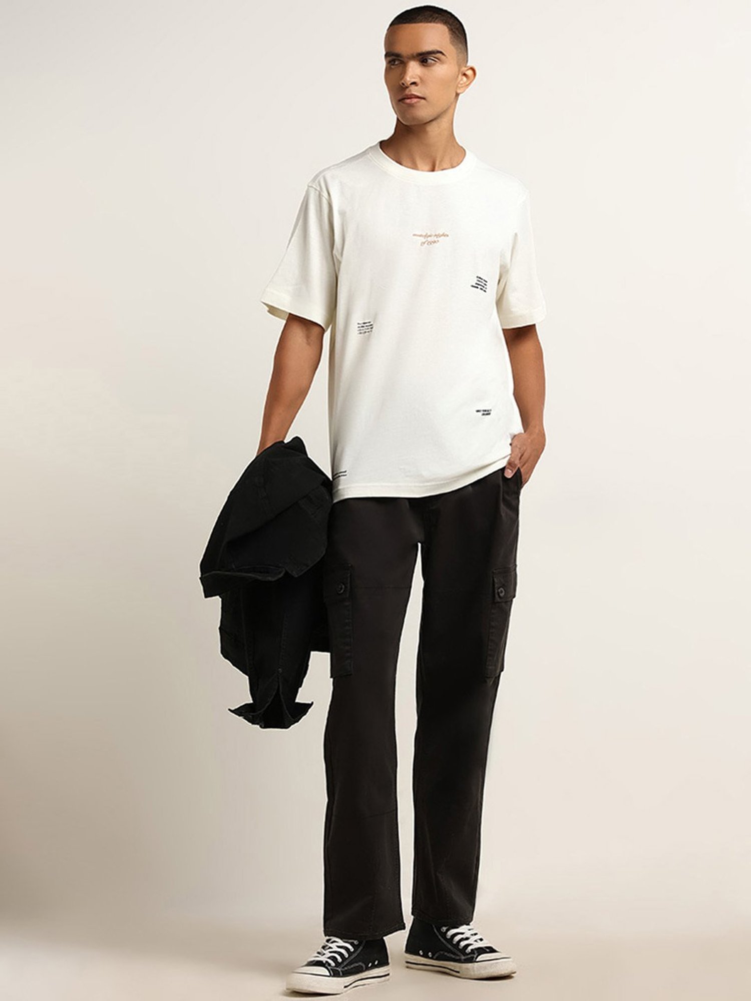 Nuon by Westside Off-White Printed Regular-Fit Cotton T-Shirt